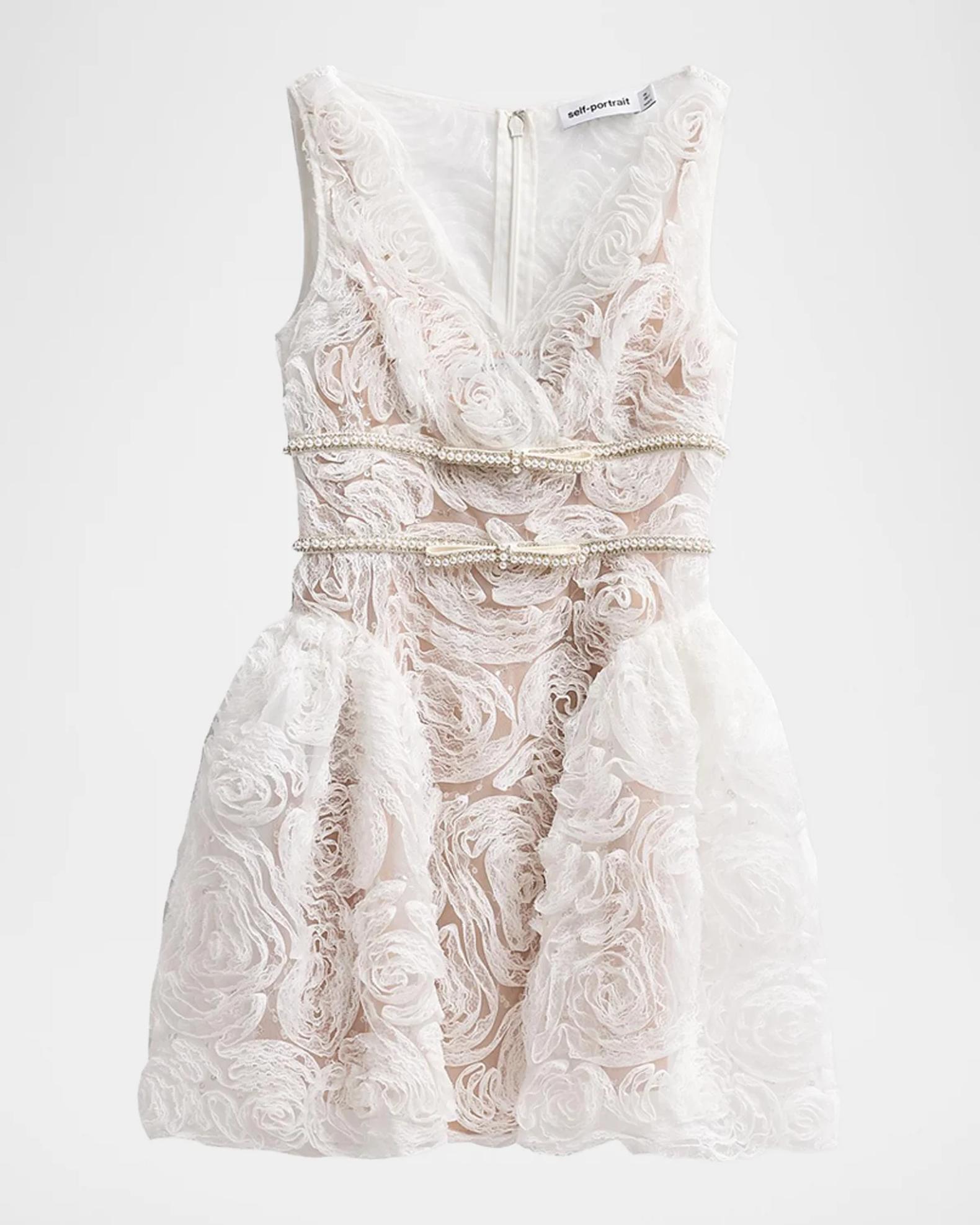 Self-Portrait Tulle Laced A-Line Mini Dress | Neiman Marcus
