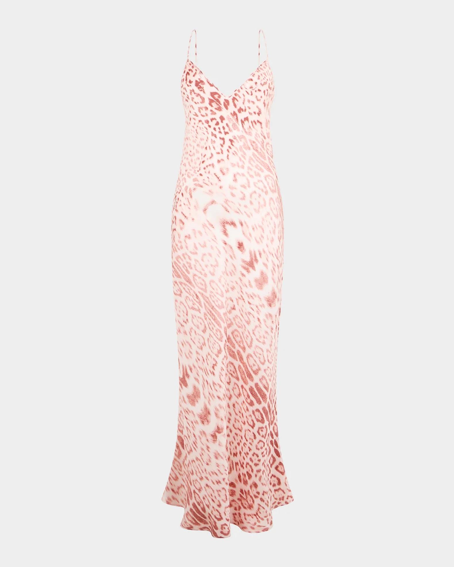 roberto cavalli backless dress Leopard-Print Silk Satin Maxi Slip best bodysuits The model is 178 Color:Cabernet Long dress with jewel