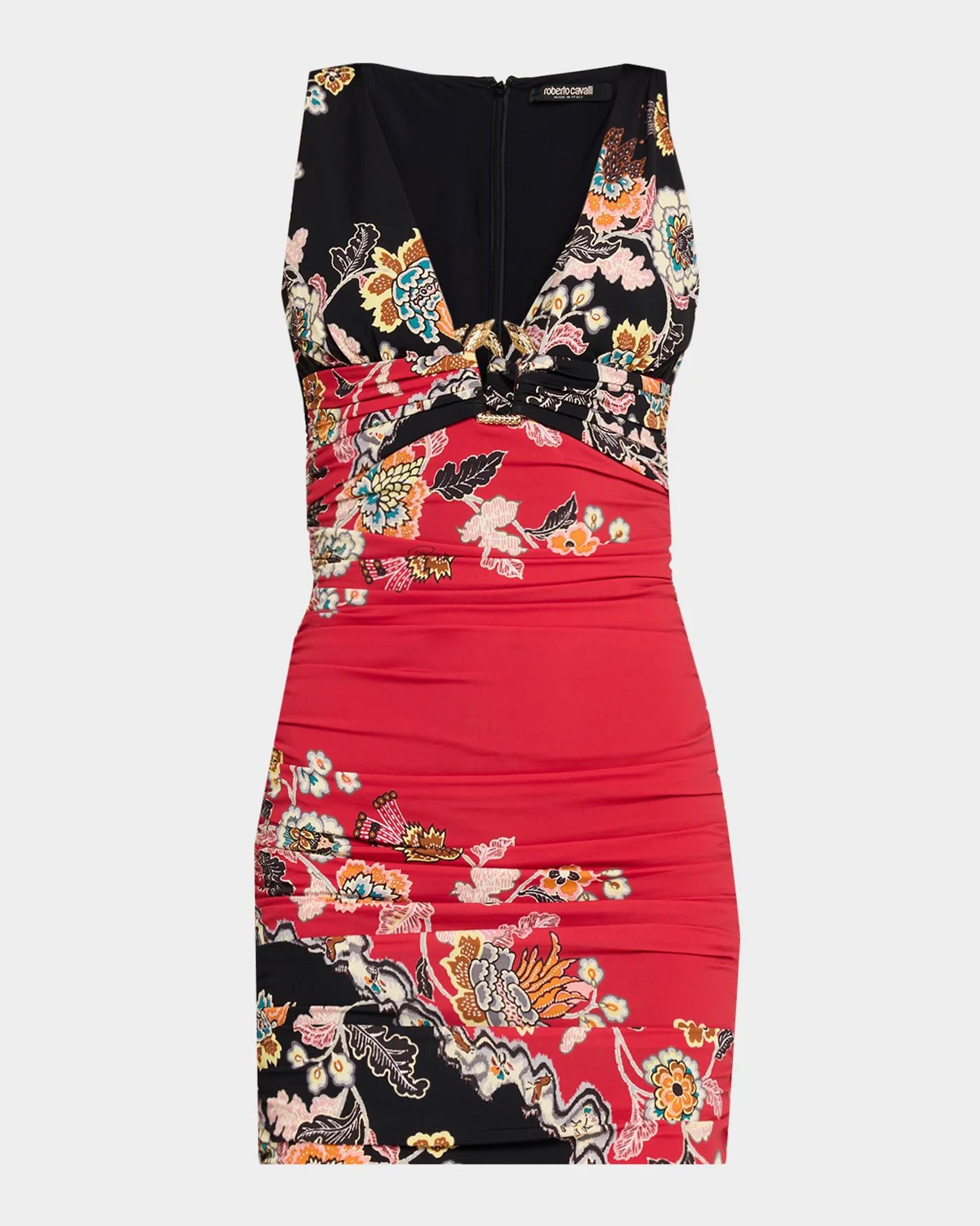 Roberto Cavalli ストレッチミニドレス Roberto Cavalli Ruched Sleeveless Floral Mini Dress | Neiman Marcus