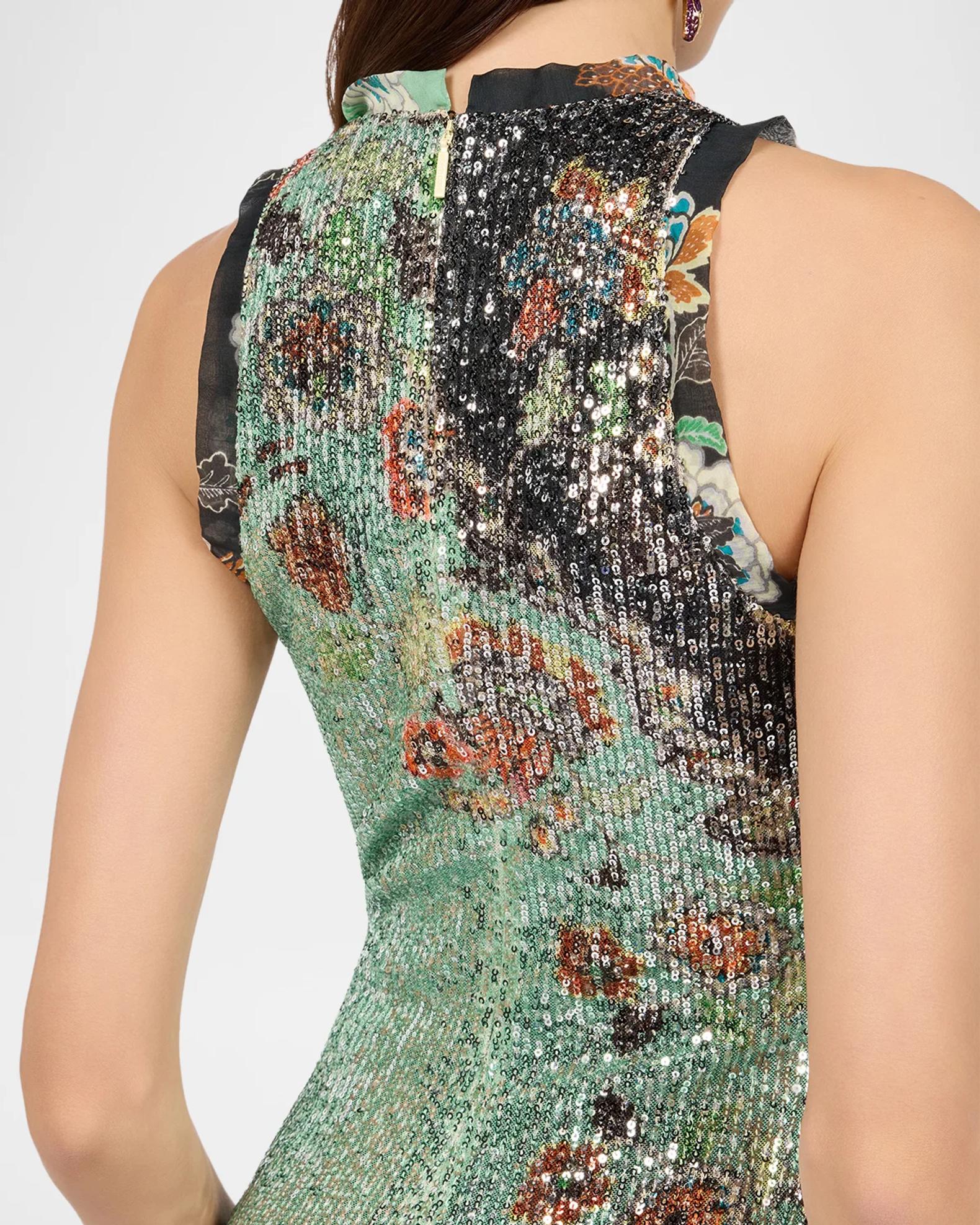 Roberto Cavalli Sleeveless Floral Sequined Stretch Mini Dress