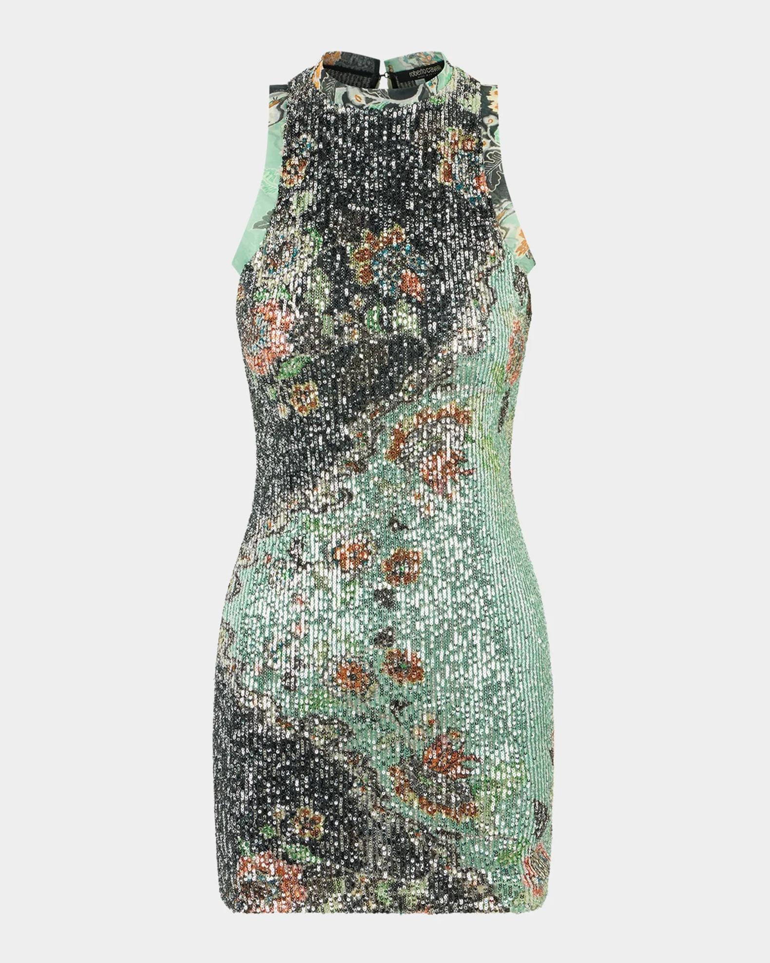 Sleeveless Floral Sequined Stretch Mini Dress