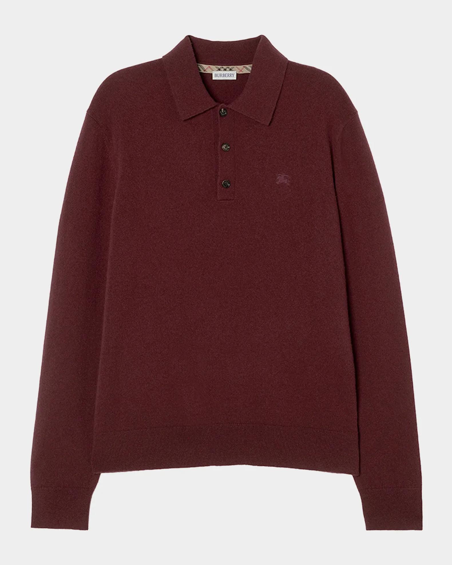 Burberry Logo Cashmere-Blend Long-Sleeve Polo Shirt | Neiman Marcus