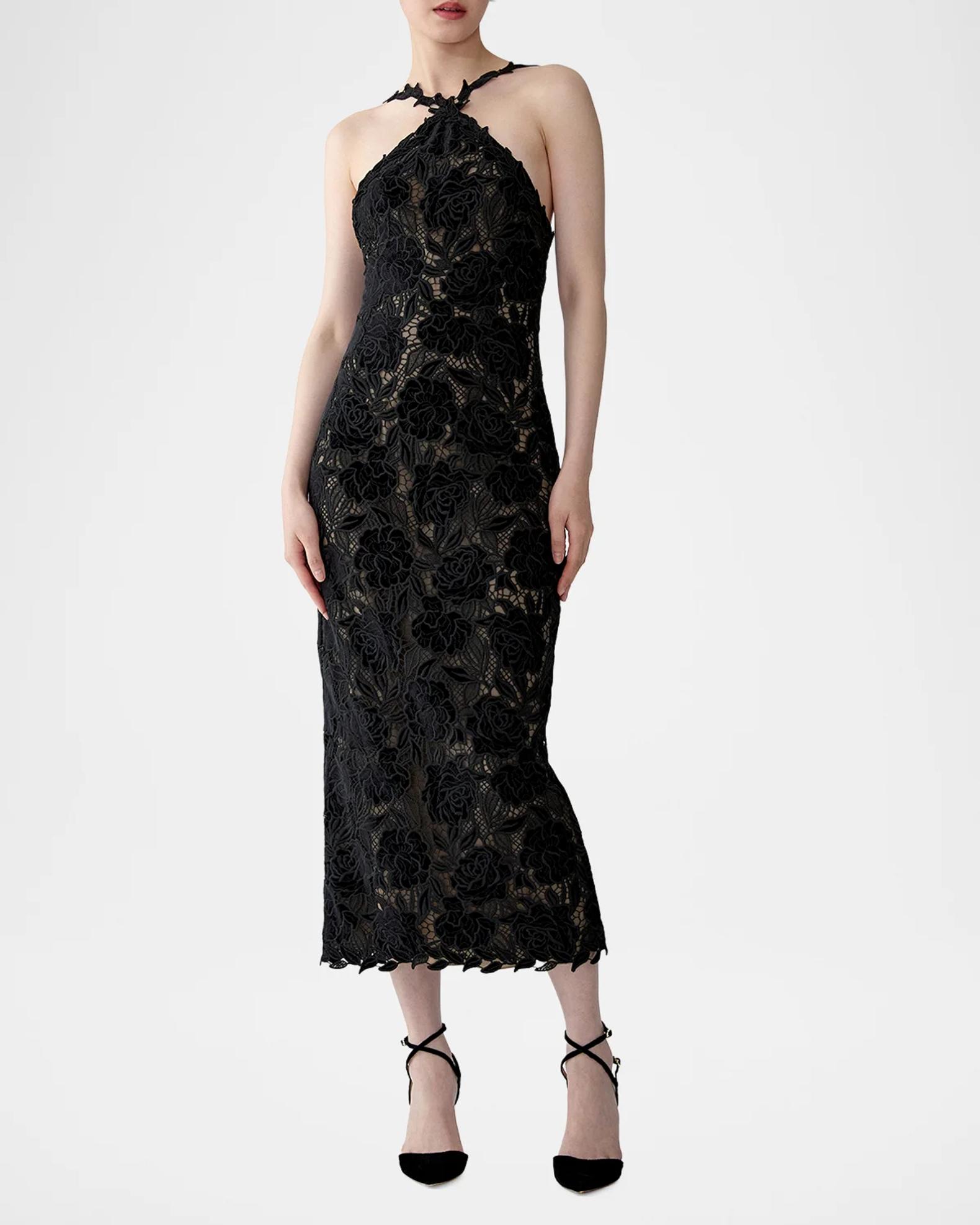 Carolina Herrera Floral Lace Halter Pencil Dress