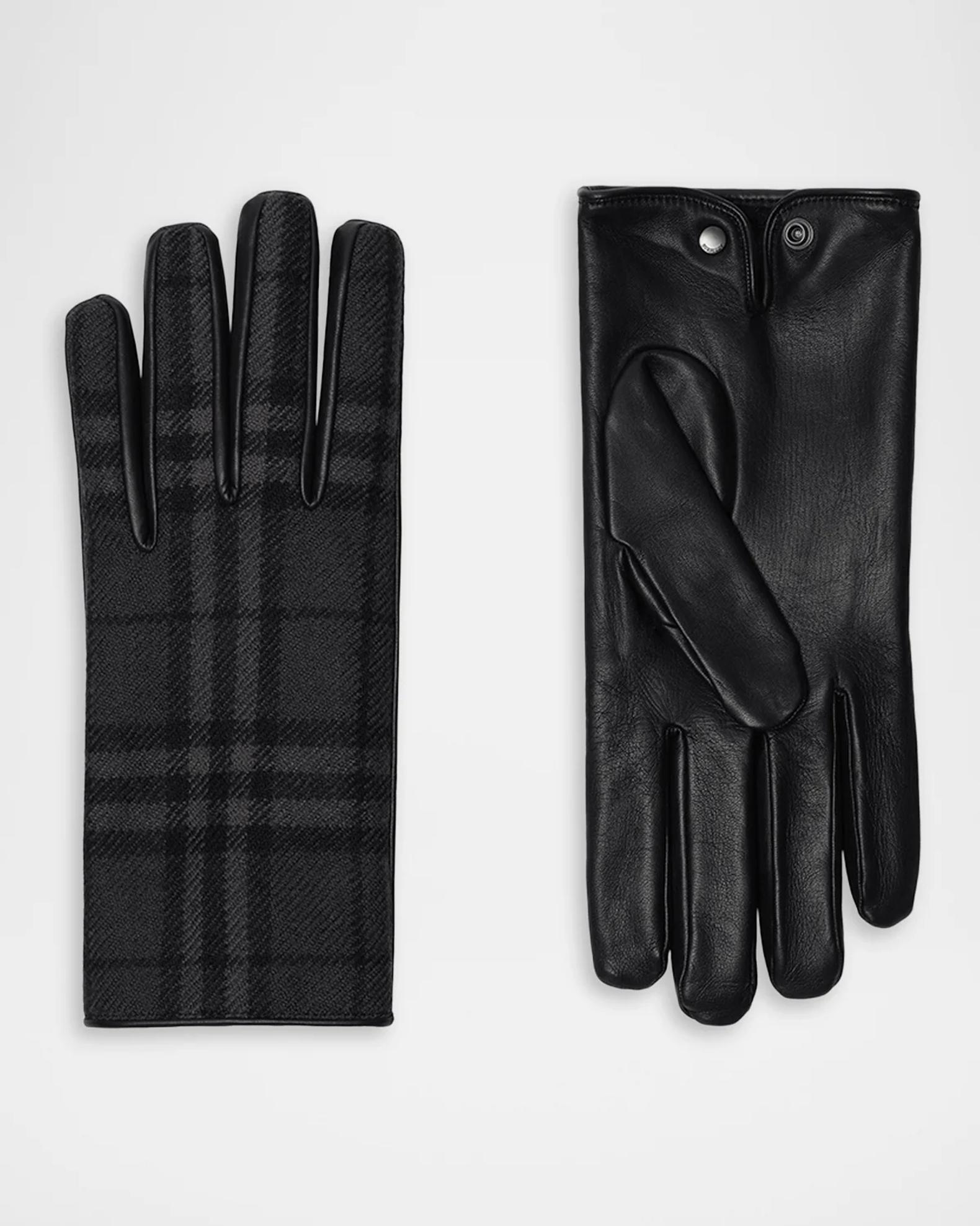 Burberry Men's Check Wool and Leather Gloves | Neiman Marcus