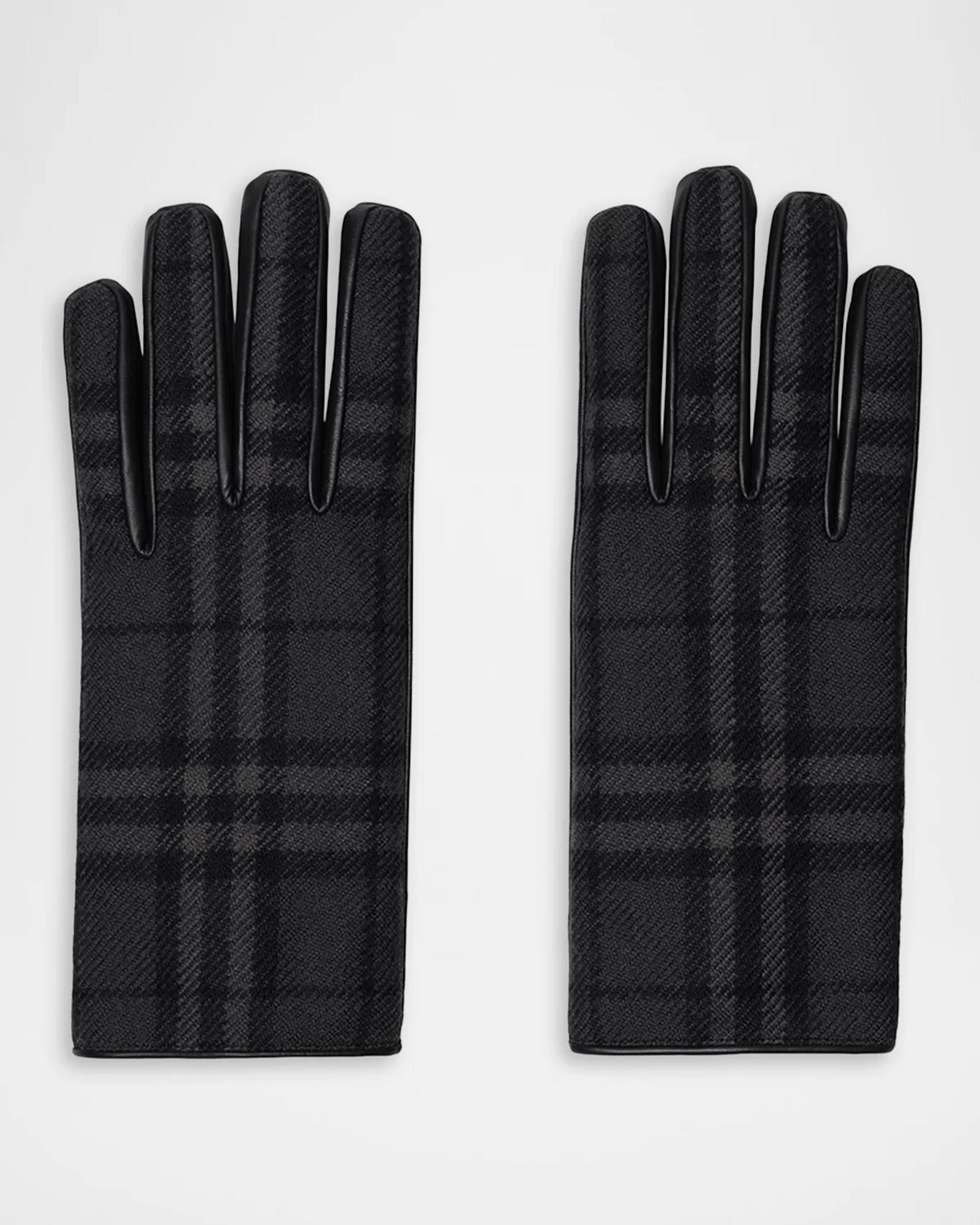 Burberry Men's Check Wool and Leather Gloves | Neiman Marcus