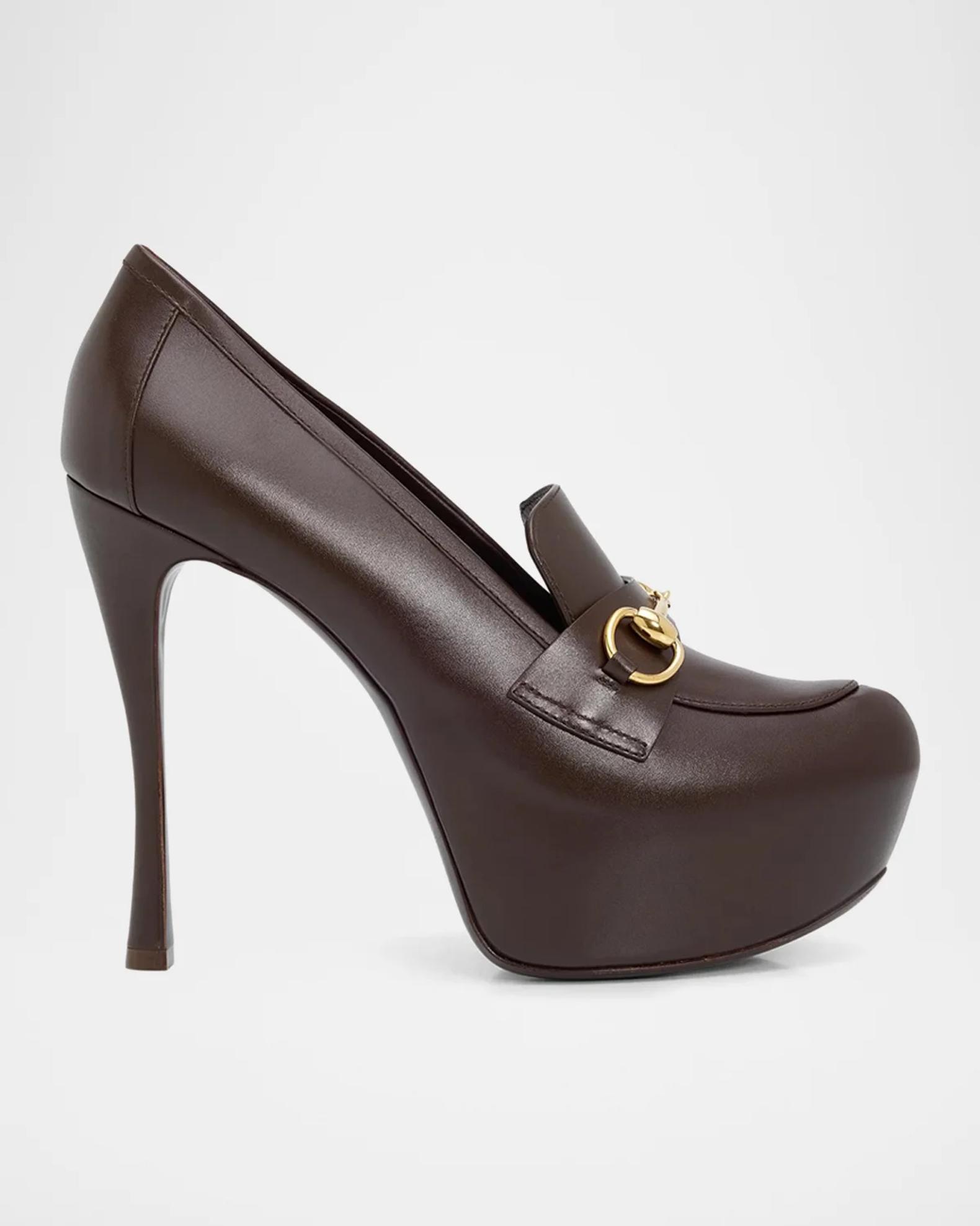 Gucci 130mm Fame Leather Platform Loafer Pumps | Neiman Marcus
