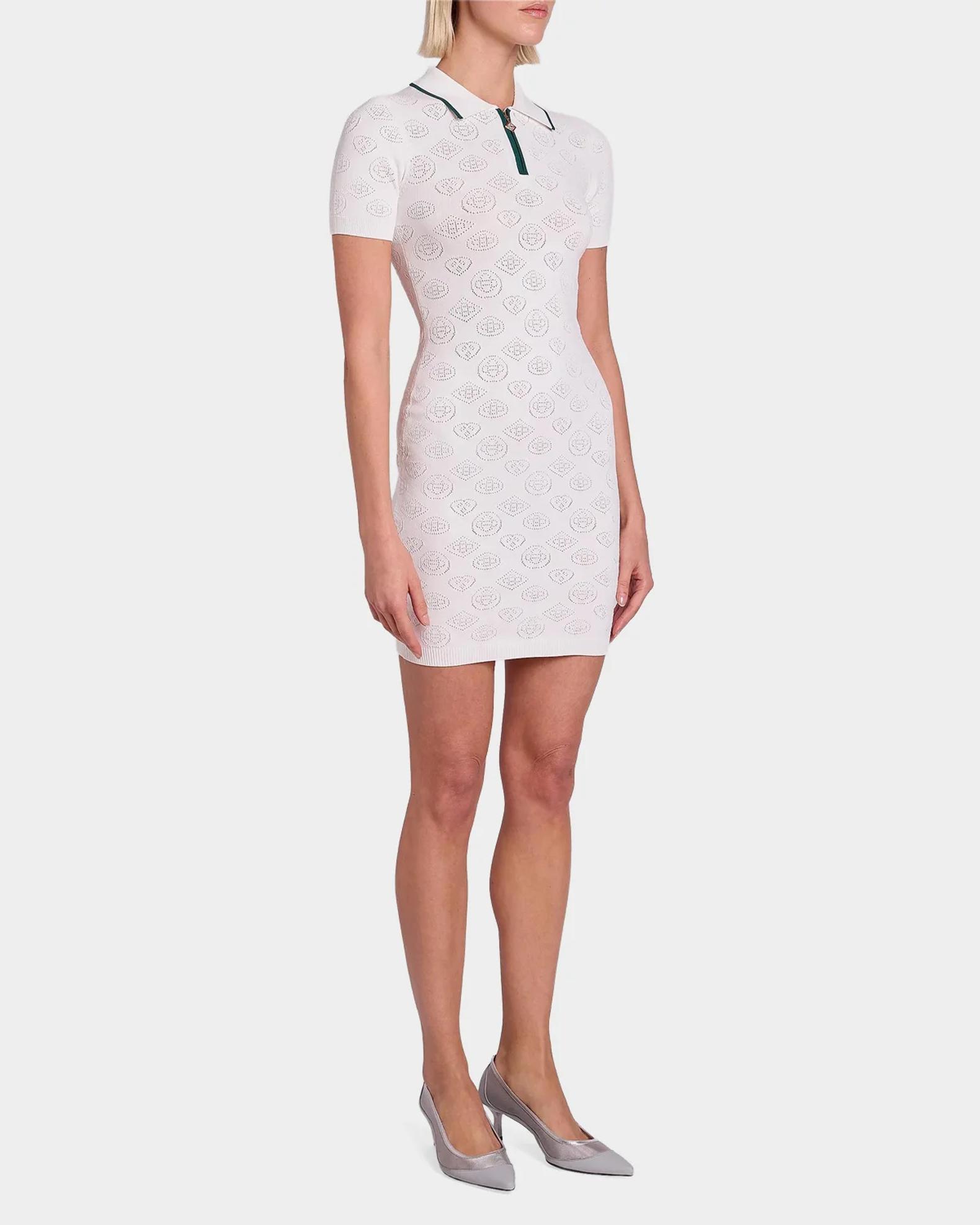 Casablanca Short-Sleeve Monogram Pointelle Knit Mini Polo Dress