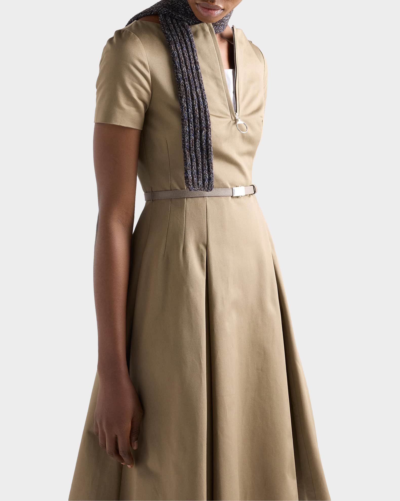Prada Belted Chino Zipper Midi Dress | Neiman Marcus