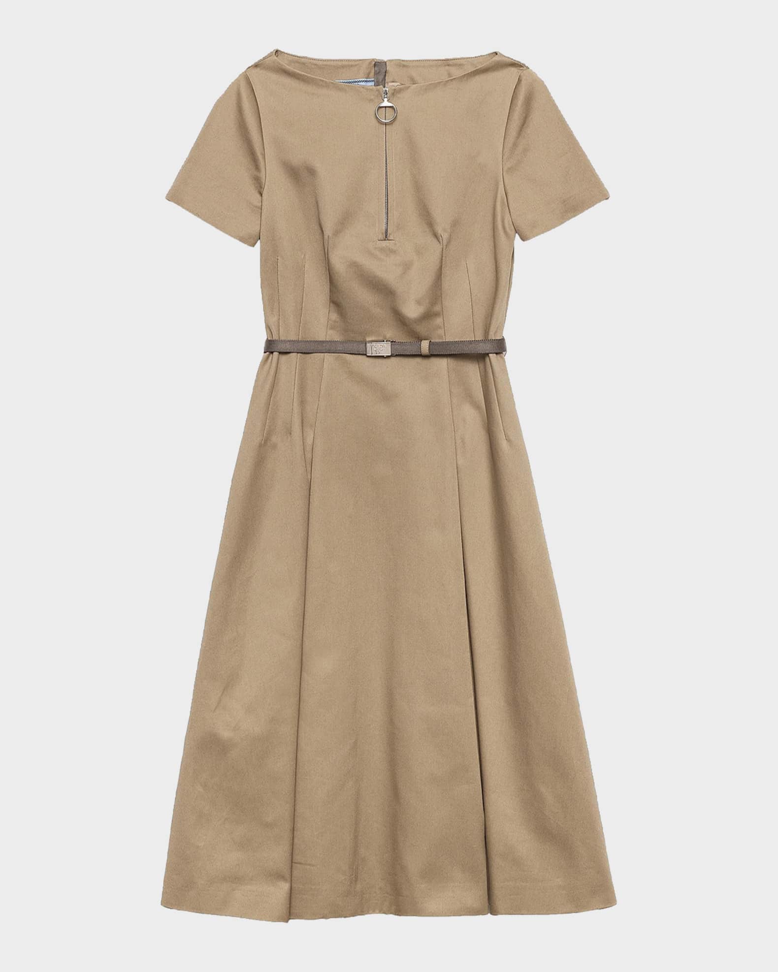 Prada Belted Chino Zipper Midi Dress | Neiman Marcus