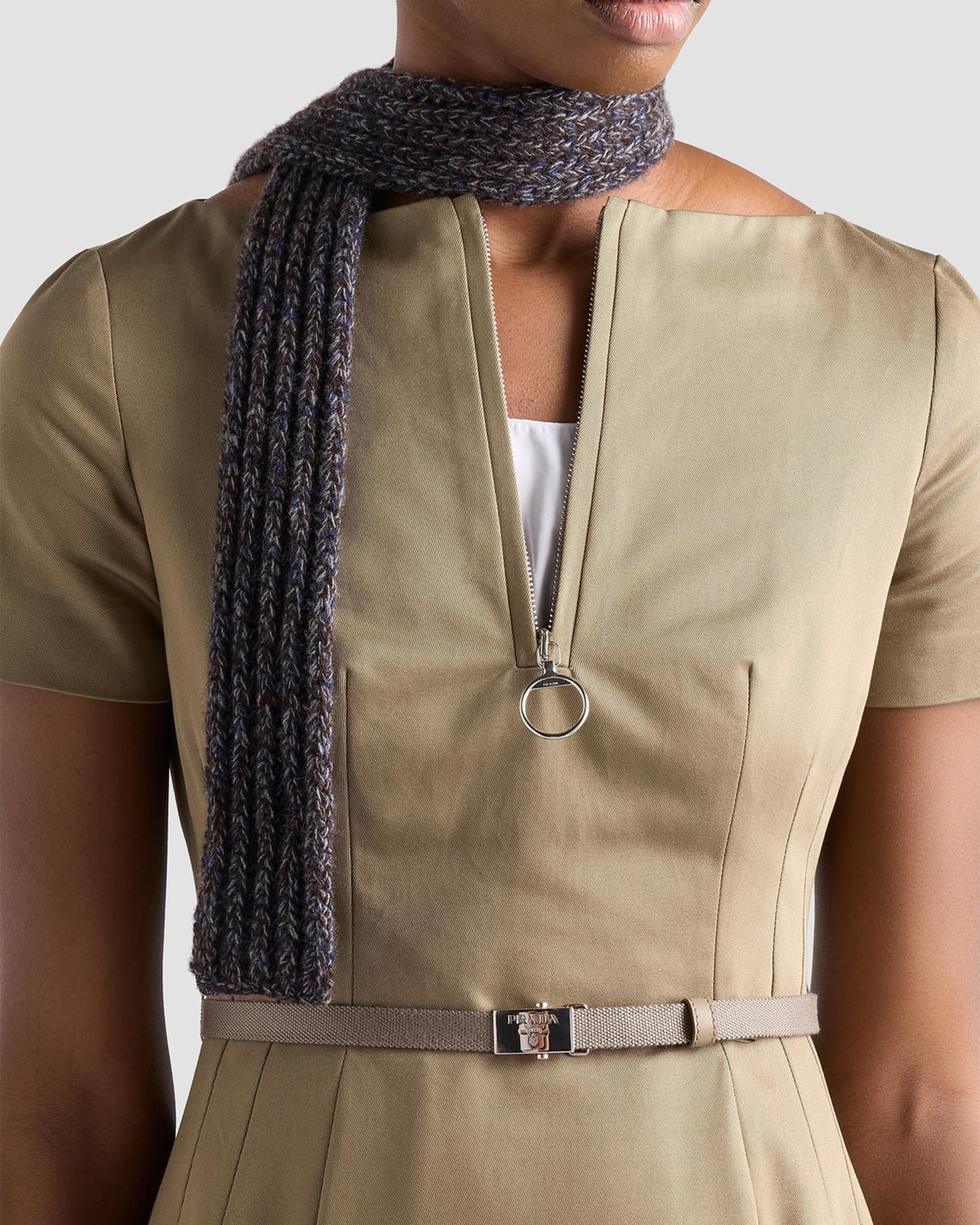 Prada Belted Chino Zipper Midi Dress | Neiman Marcus