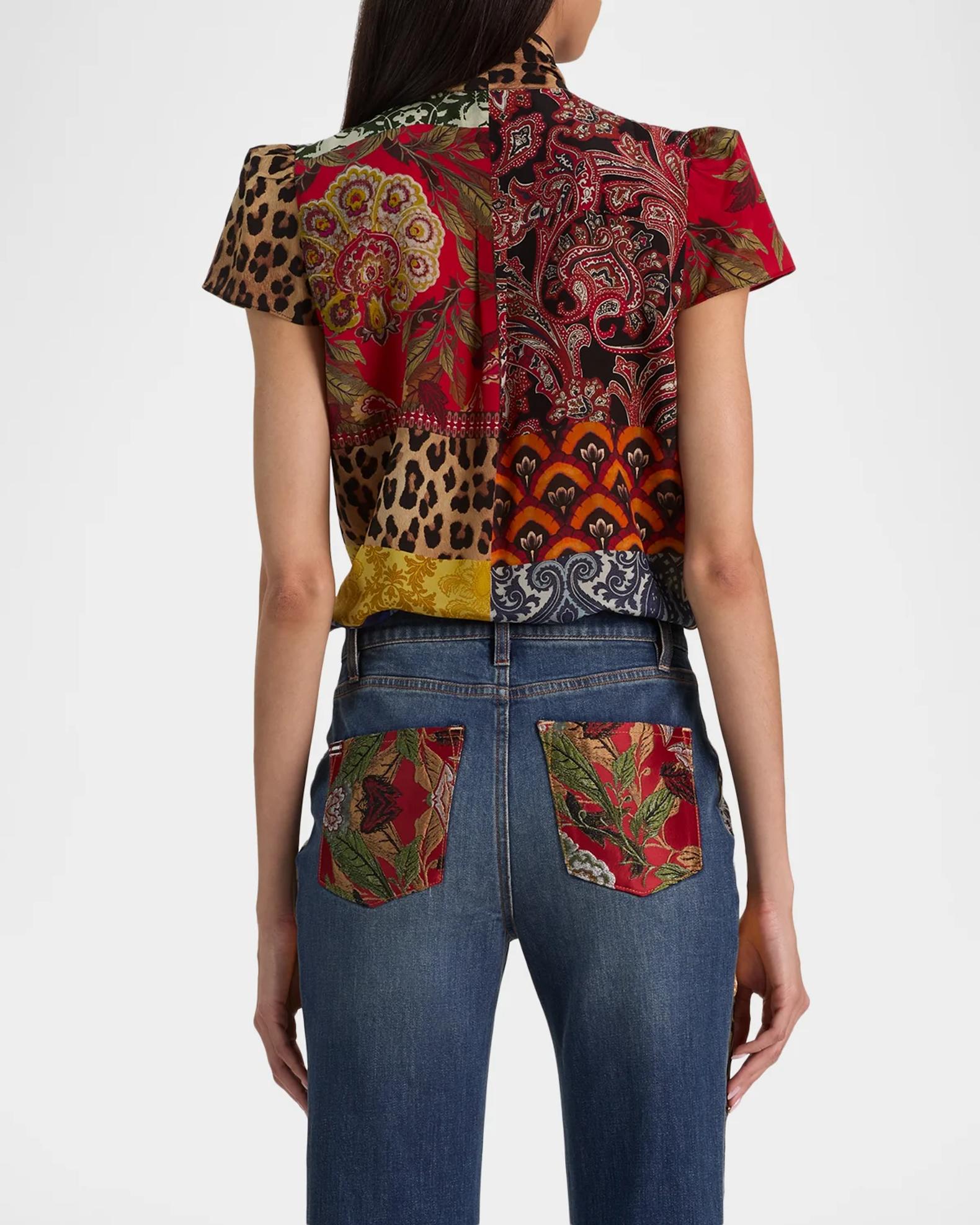 ALICE + OLIVIA Jeannie Printed Silk Pussy-Bow Shirt | Neiman Marcus