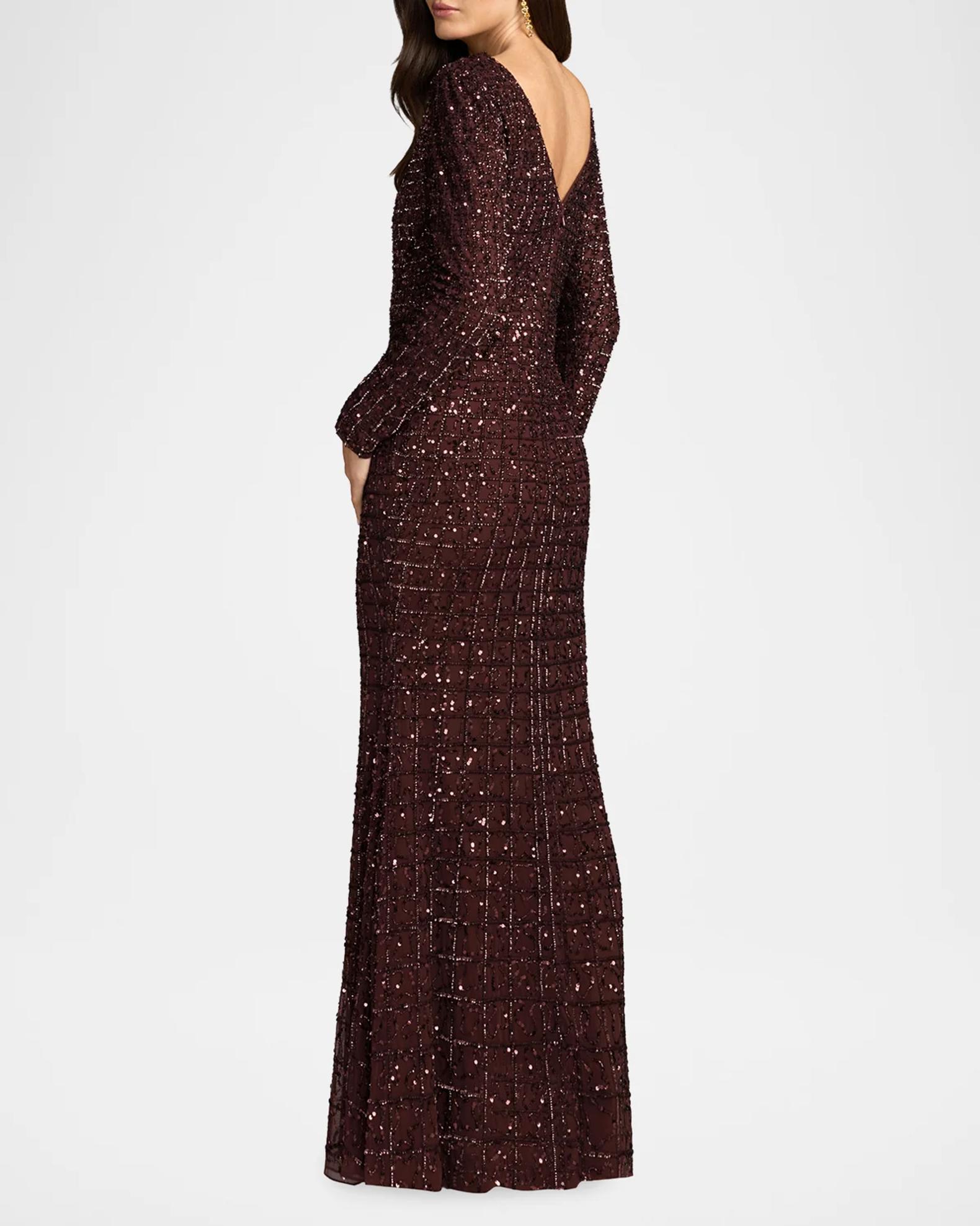 Mac Duggal Grid Embellished A-Line Gown | Neiman Marcus