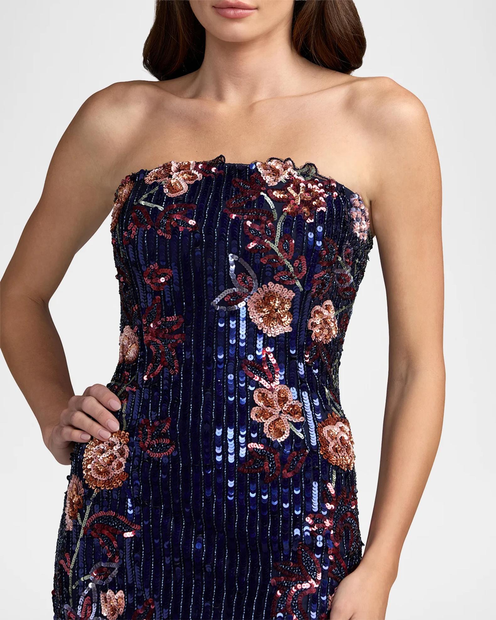 Mac Duggal Floral Sequin Strapless Column Dress | Neiman Marcus