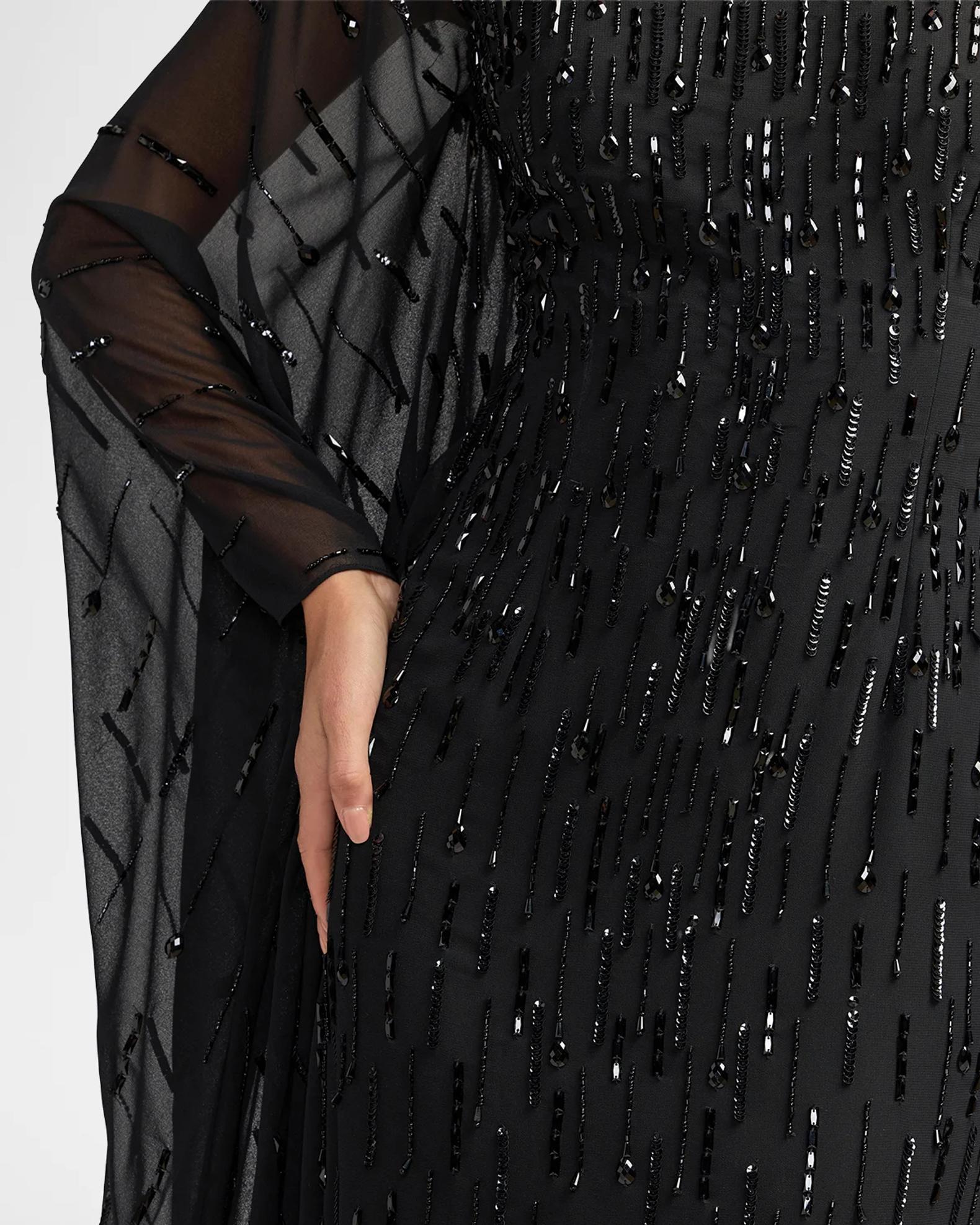 Mac Duggal Beaded Mesh One-Sleeve Column Gown | Neiman Marcus