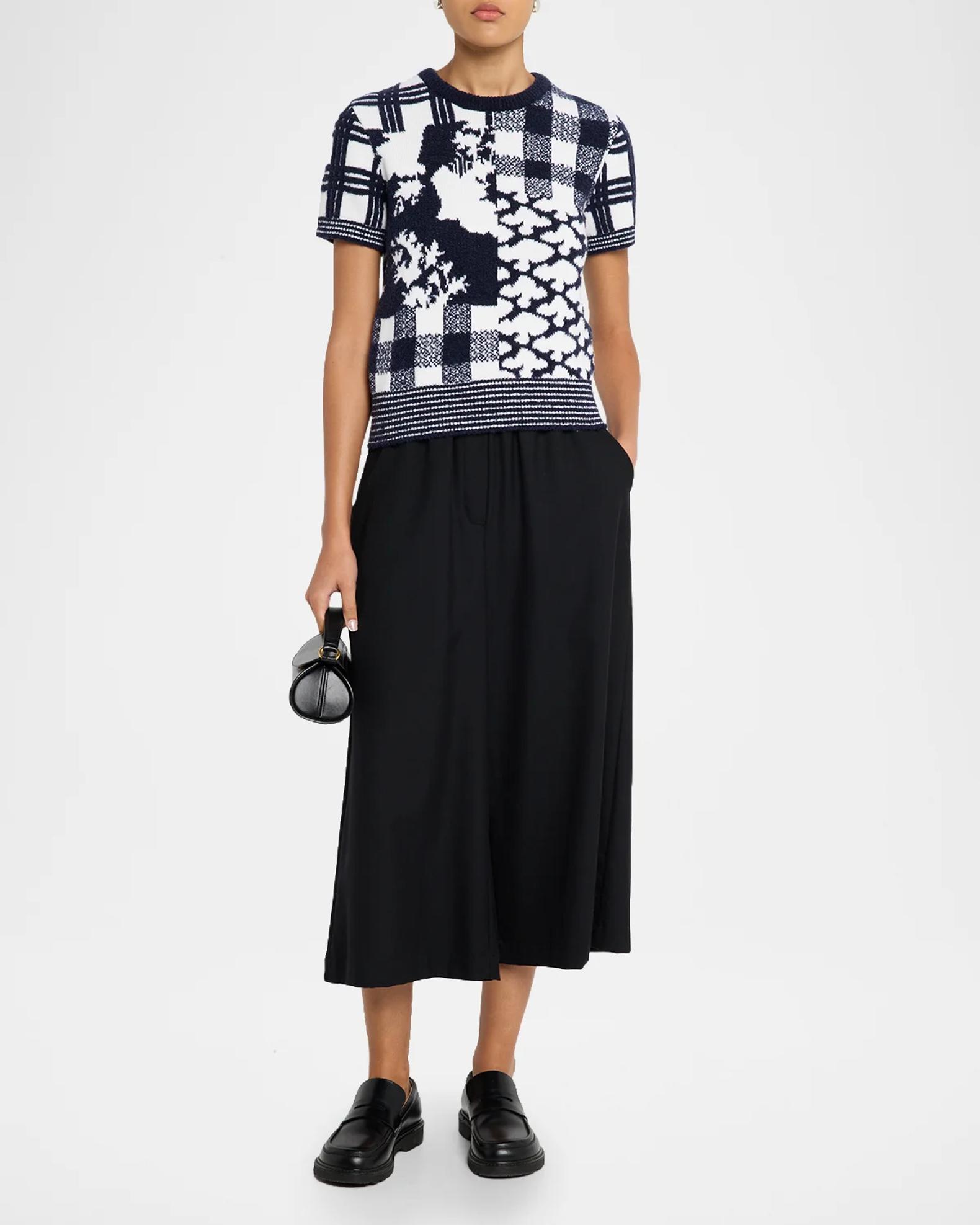 LOEWE Patchwork Wool Knit Short-Sleeve Sweater | Neiman Marcus