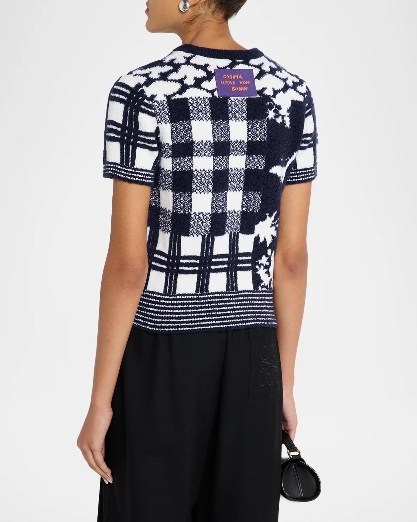 LOEWE Patchwork Wool Knit Short-Sleeve Sweater | Neiman Marcus