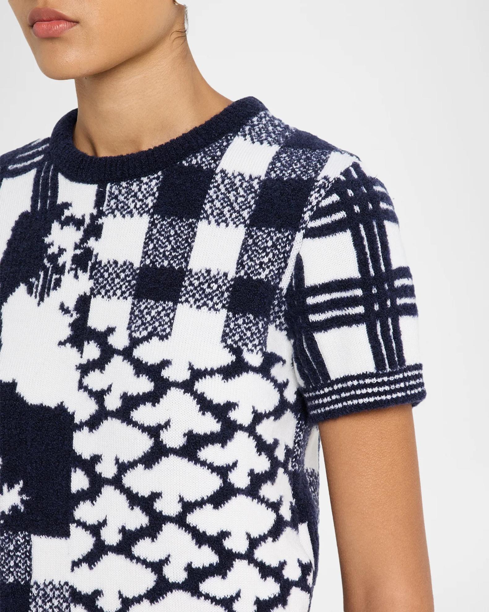 LOEWE Patchwork Wool Knit Short-Sleeve Sweater | Neiman Marcus