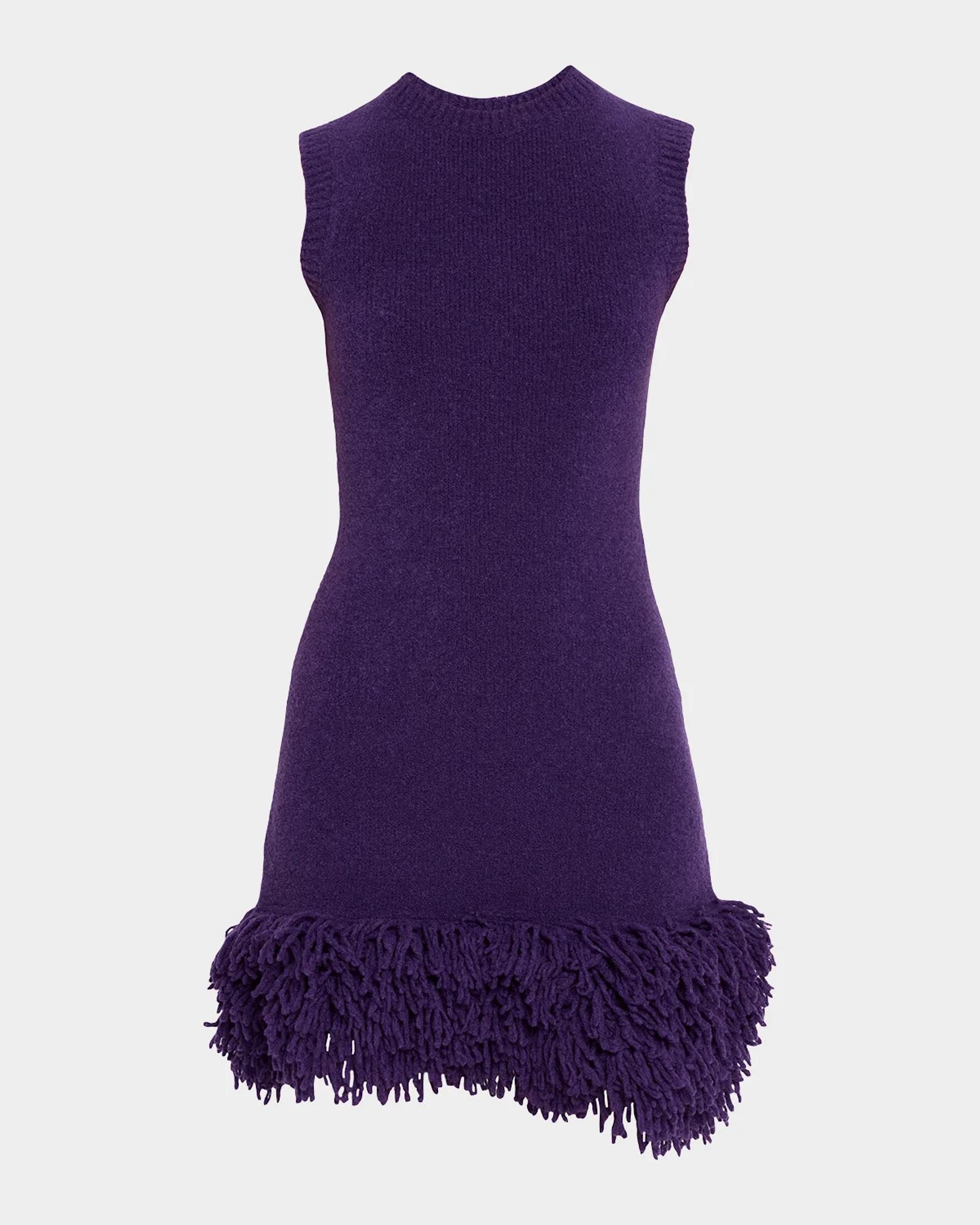 Sleeveless Wool Knit Fringed Mini Dress