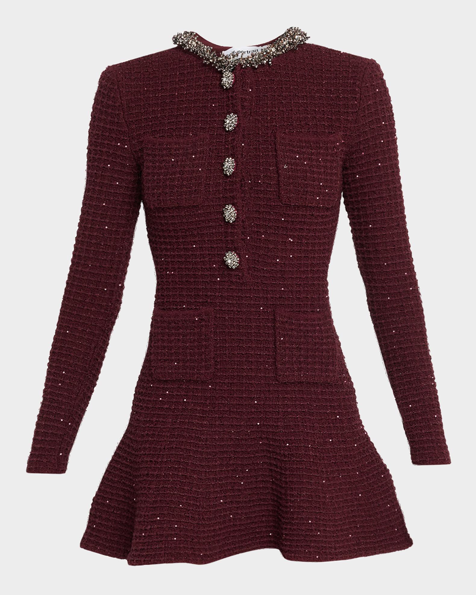 self portrait buttoned knit mini dress Self-Portrait Metallic Boucle-Knit fashion forward dress