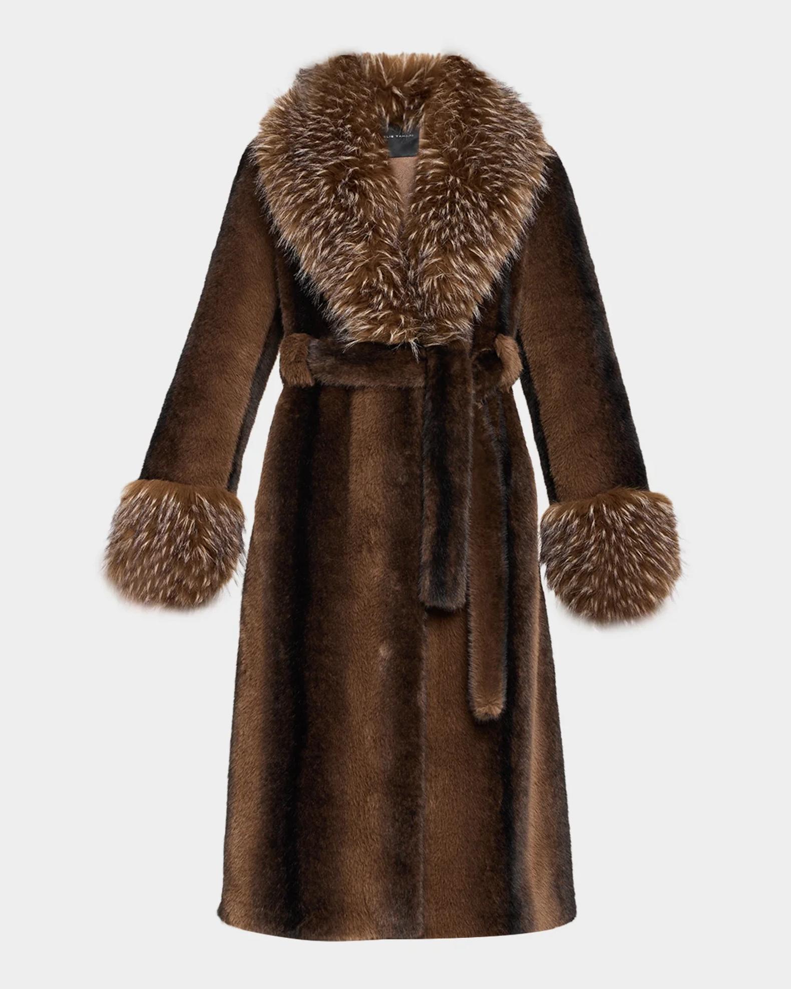 Elie Tahari The Speckled Shawl-Collar Faux Fur Coat | Neiman Marcus