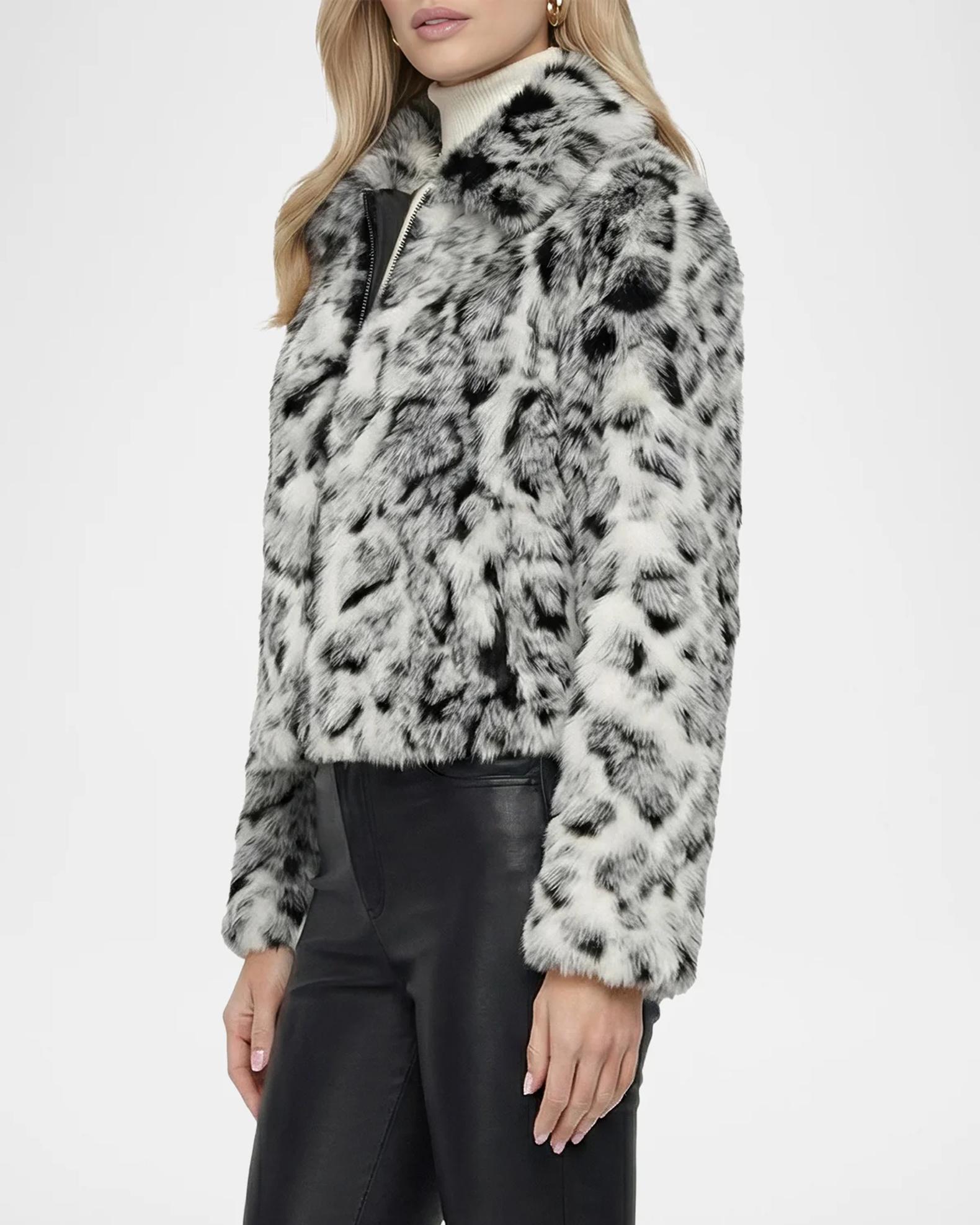 Lyla Grant Faux-Fur Fox Snow Leopard-Print Zip Jacket | Neiman Marcus