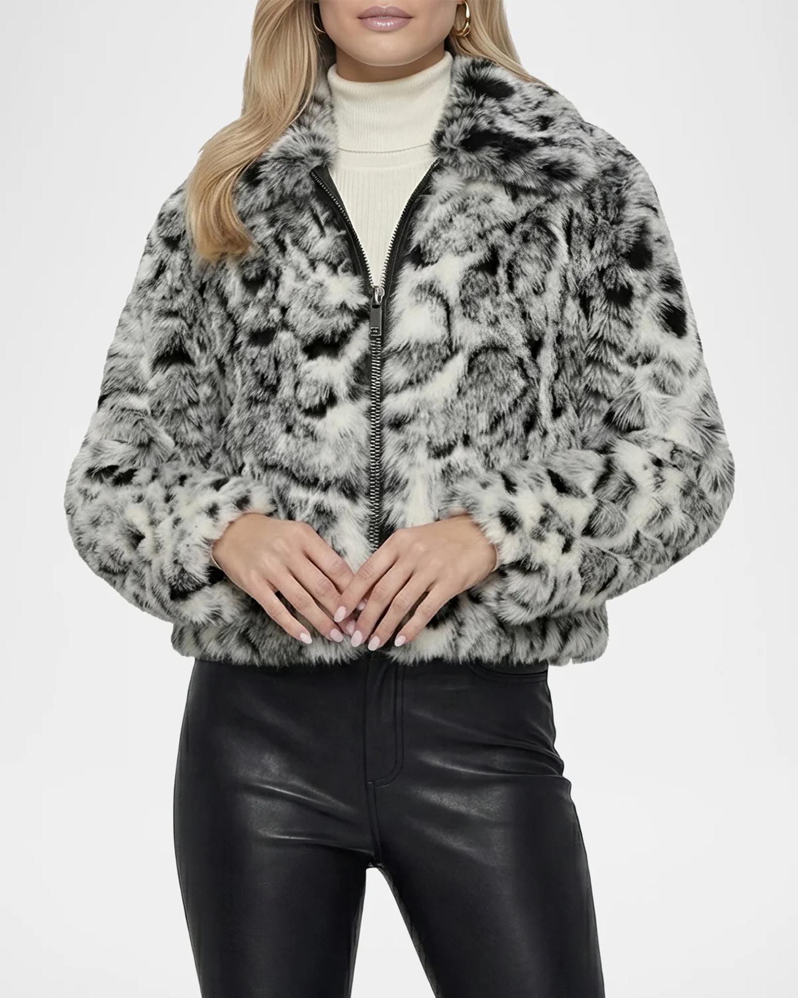 Lyla Grant Faux-Fur Fox Snow Leopard-Print Zip Jacket | Neiman Marcus