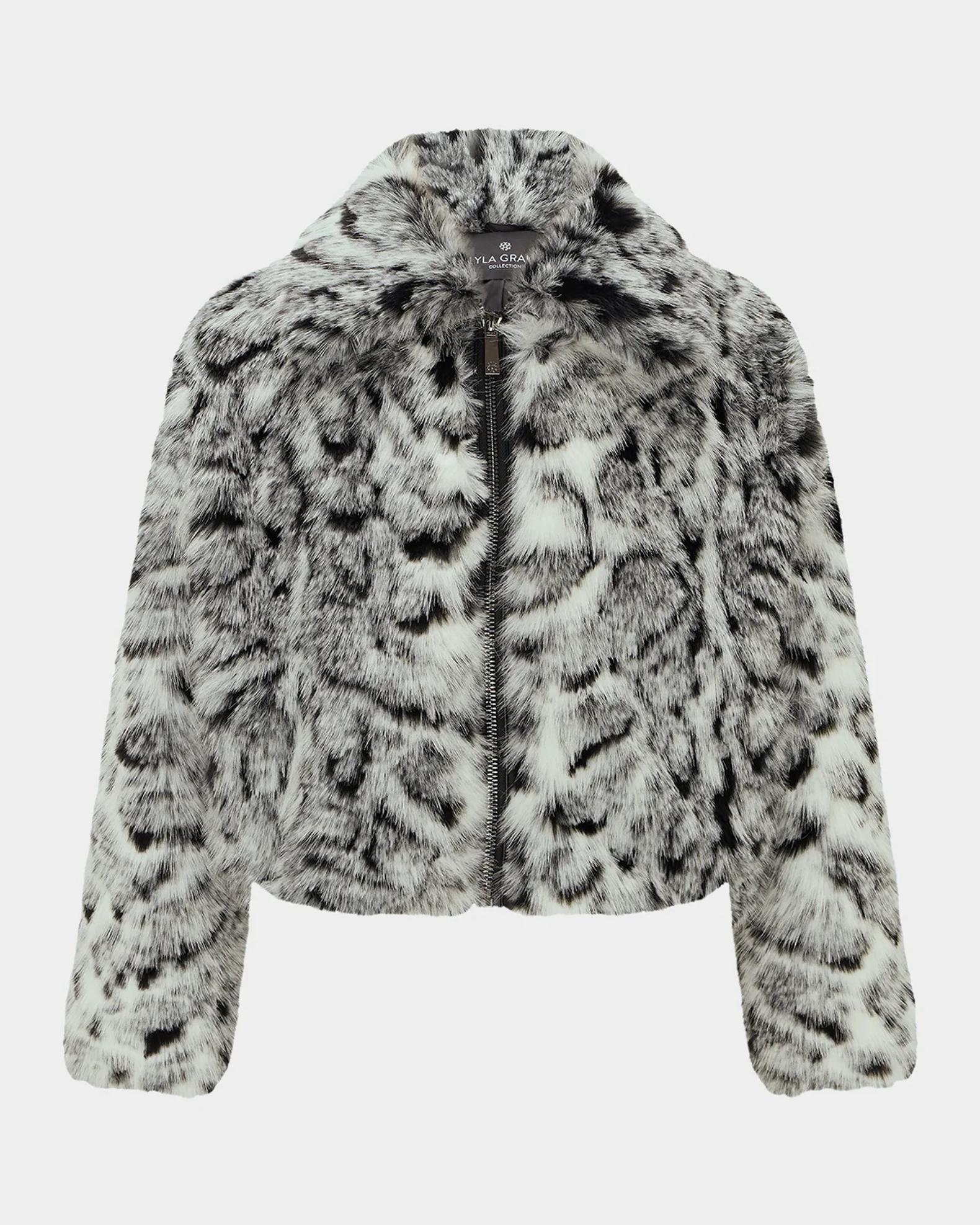 Lyla Grant Faux-Fur Fox Snow Leopard-Print Zip Jacket | Neiman Marcus