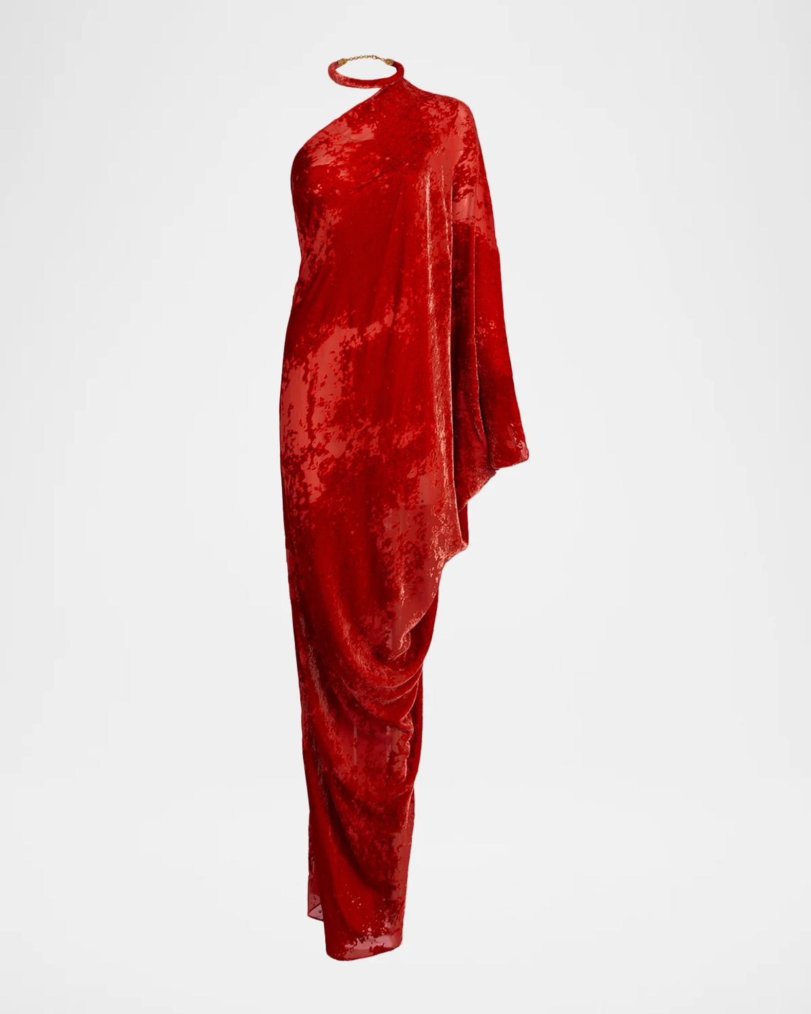Silvia Tcherassi Erica Velvet Burnout One-Shoulder Maxi Dress