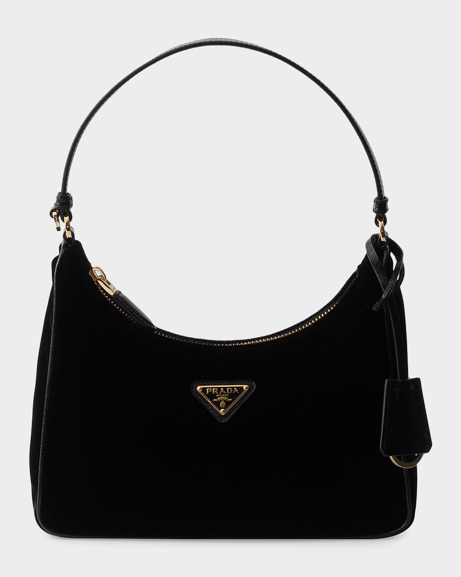 Prada Logo Velvet & Saffiano Top Handle Bag | Neiman Marcus