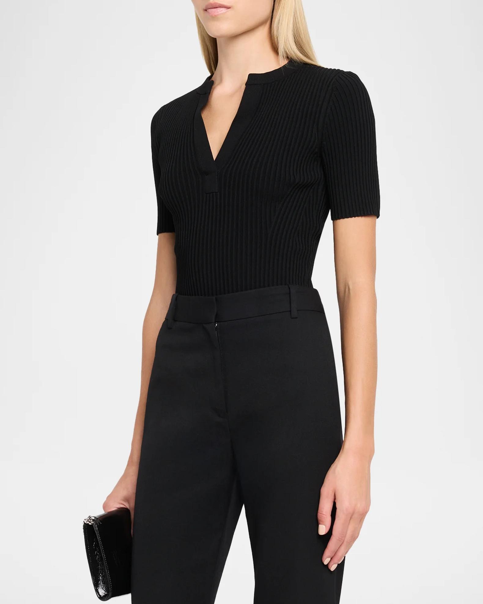 SIMKHAI Miley Splitneck Ribbed Top | Neiman Marcus
