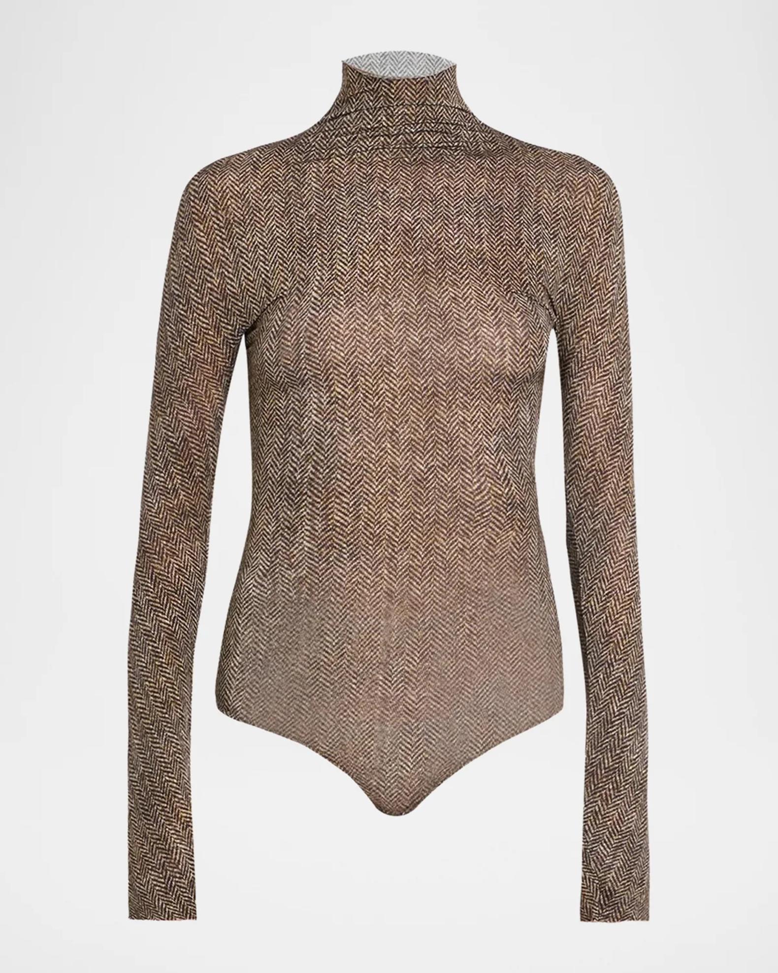Maison Margiela Herringbone Turtleneck Bodysuit | Neiman Marcus