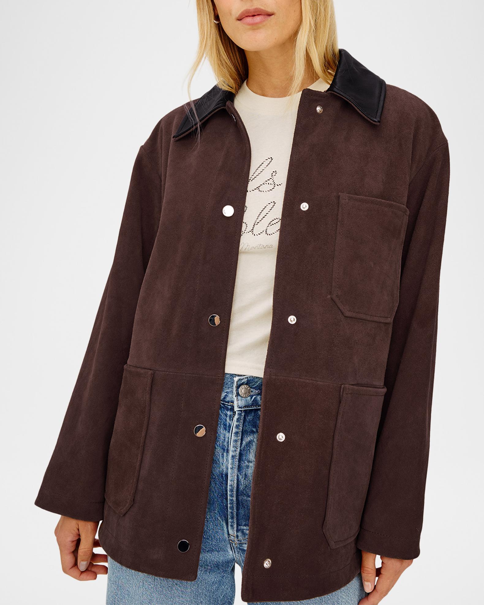 Rails Jaxton Suede Contrast-Collar Jacket | Neiman Marcus