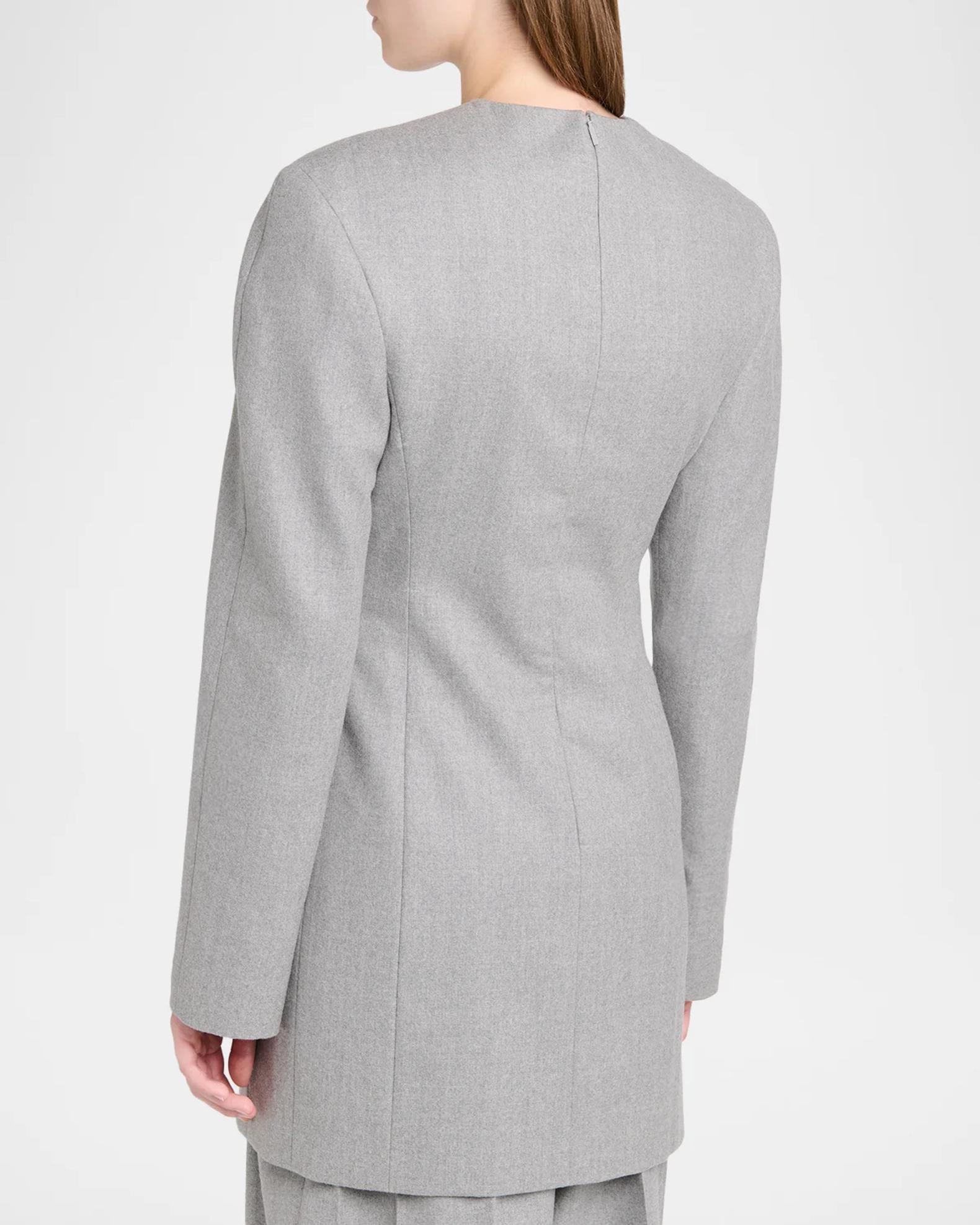 grey bottega dress Veneta Tailored Wool Strong-Shoulder Long-Sleeve Mini Web Collection: Brunch