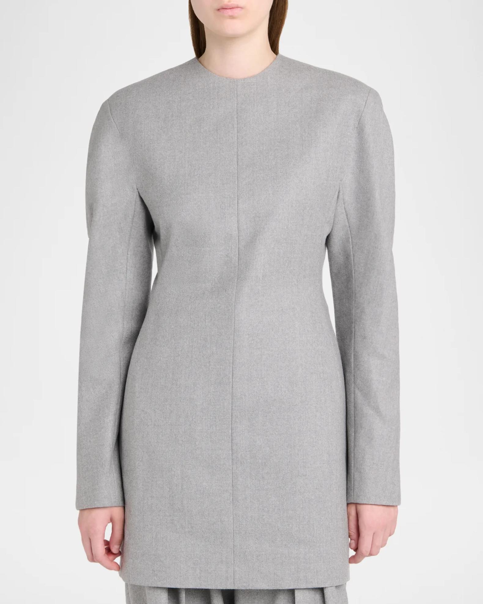 bottega grey dress Veneta Tailored Wool Strong-Shoulder Long-Sleeve Mini Midi dress