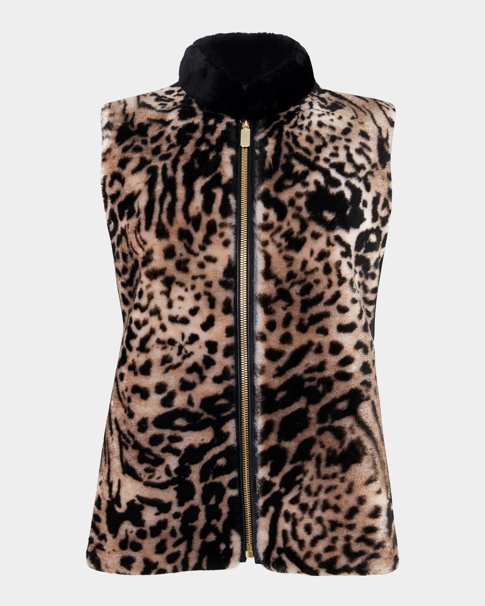 Gorski Select Animal-Print Lamb Shearling Zip Vest With Loro Piana