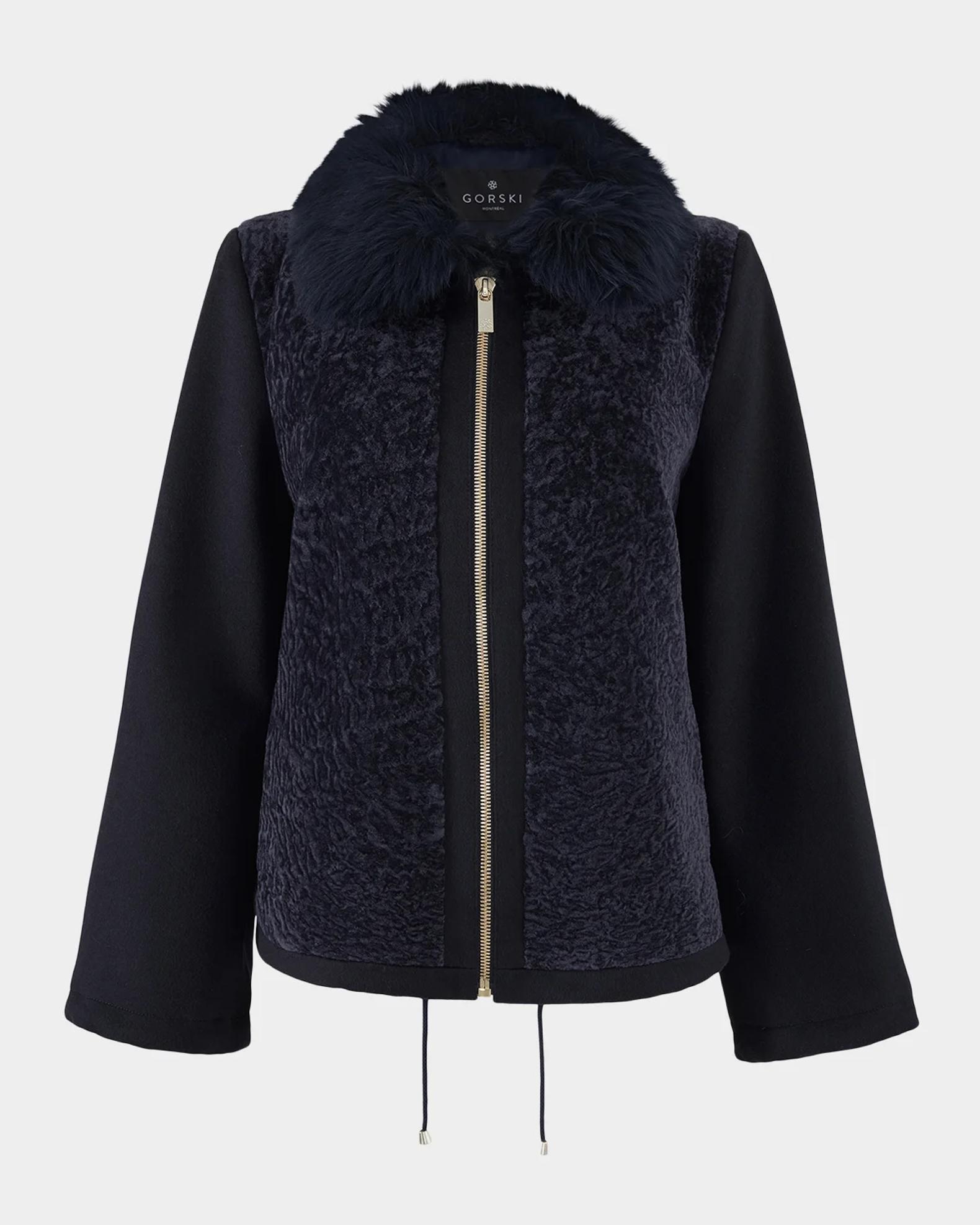 Gorski Wool Jacket with Shearling Front and Collar | Neiman Marcus