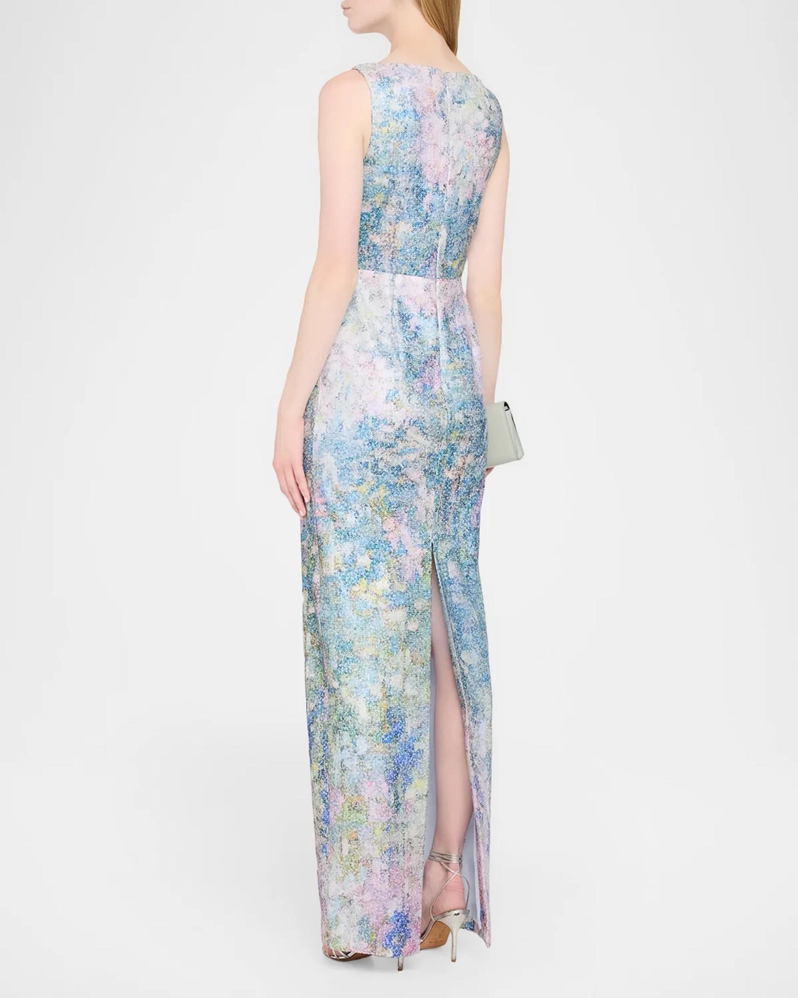 Pamella Roland Sleeveless Printed Sequin Column Gown | Neiman Marcus