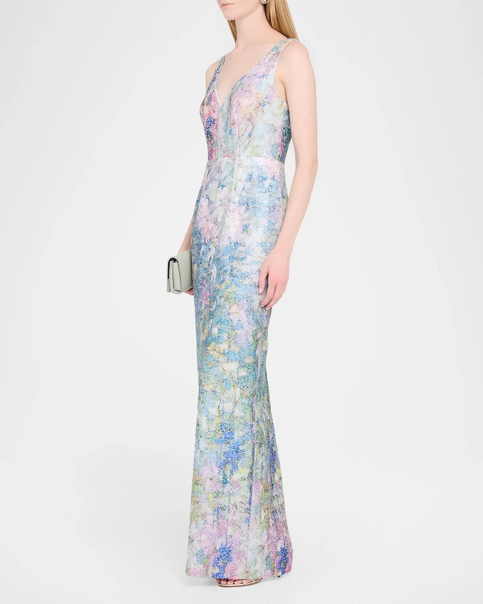 Pamella Roland Sleeveless Printed Sequin Column Gown | Neiman Marcus