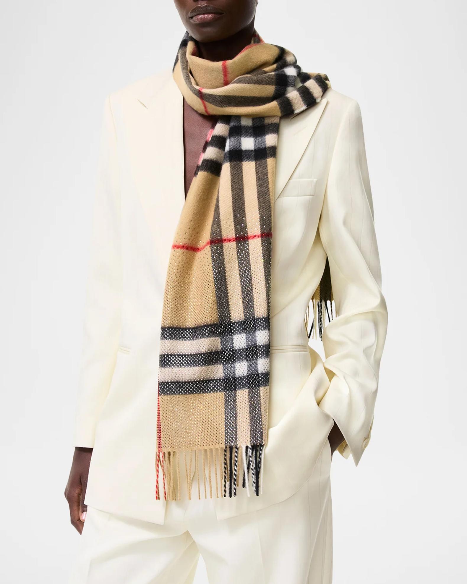 Burberry Crystal-Embellished Check Cashmere Scarf | Neiman Marcus