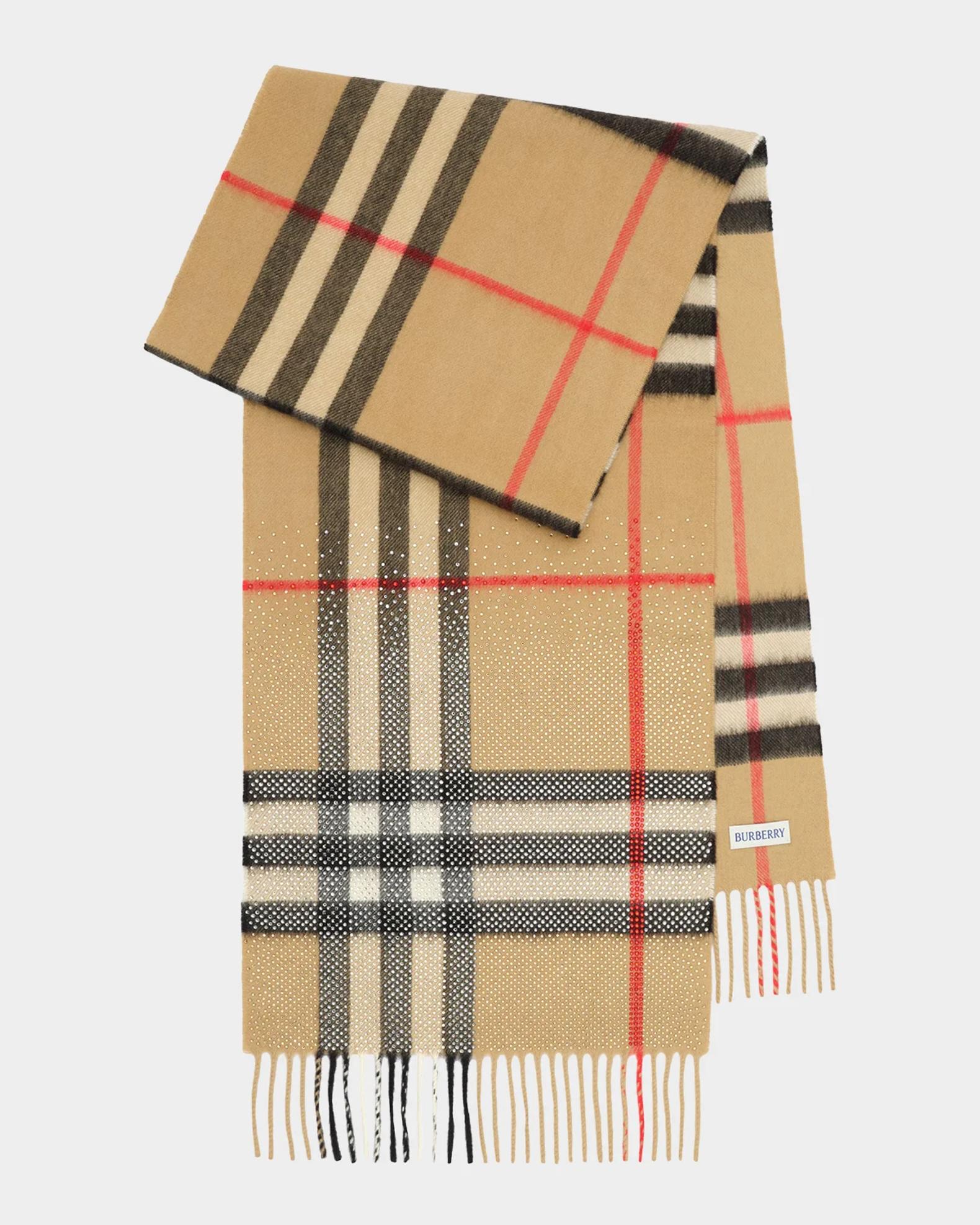 Burberry Crystal-Embellished Check Cashmere Scarf | Neiman Marcus