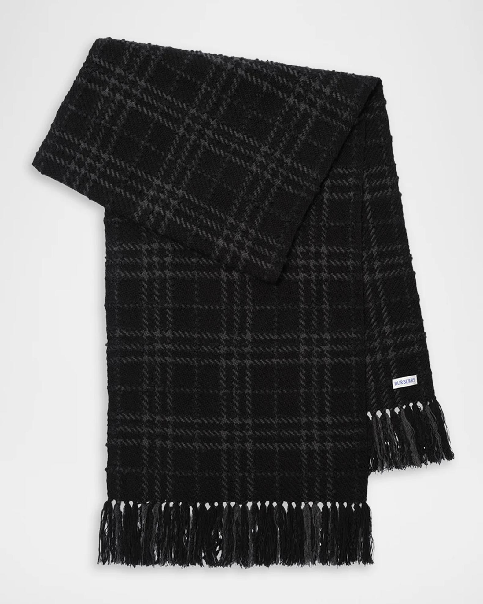 BURBERRY ブラック マフラー ウール Burberry Embellished Check Boucle Scarf | Neiman Marcus