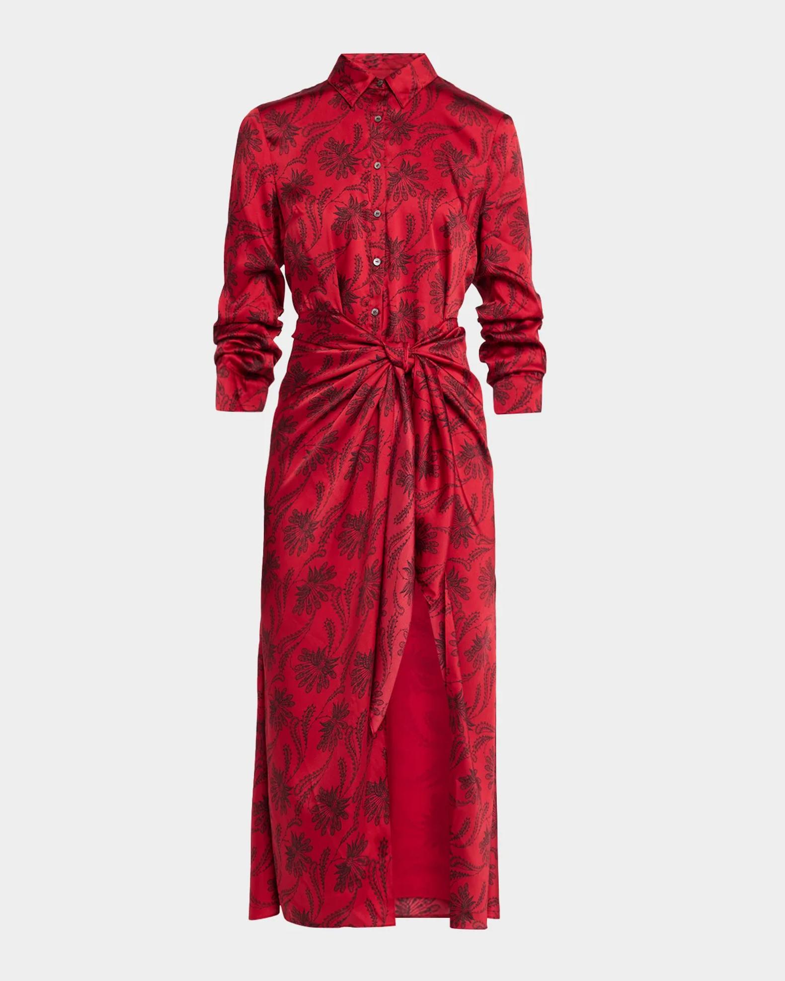 Cinq à Sept Jace Paisley Fan Print Tie-Waist Midi Shirtdress