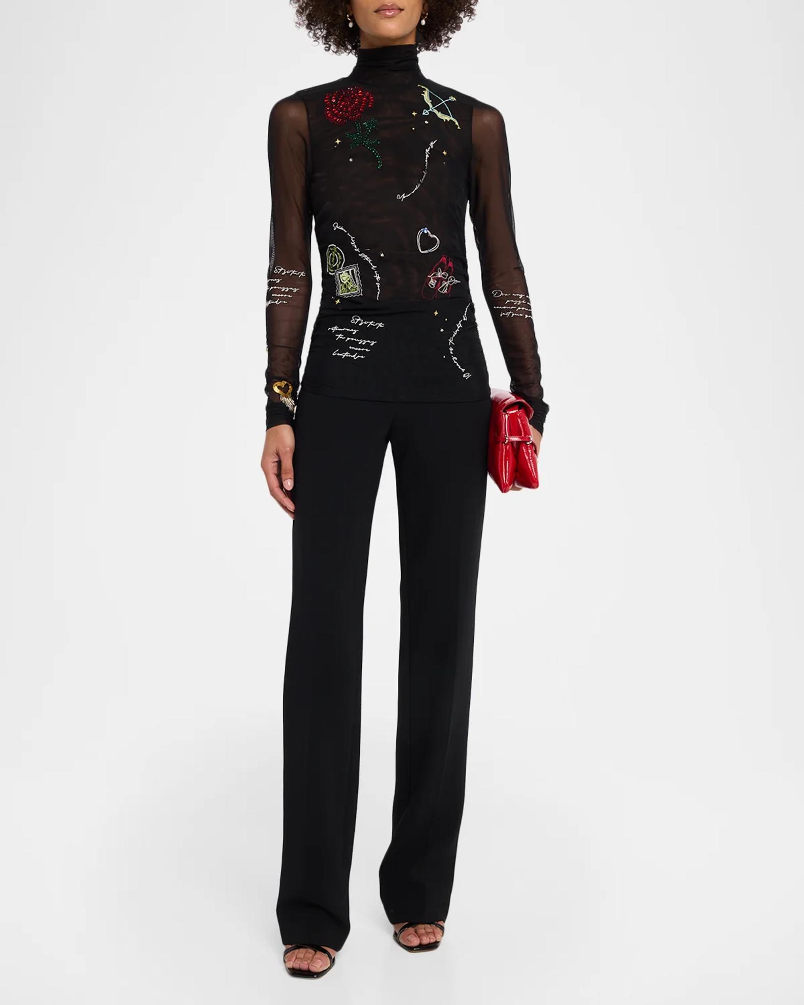 Cinq à Sept Starry Scribbles Mesh Turtleneck Top | Neiman Marcus