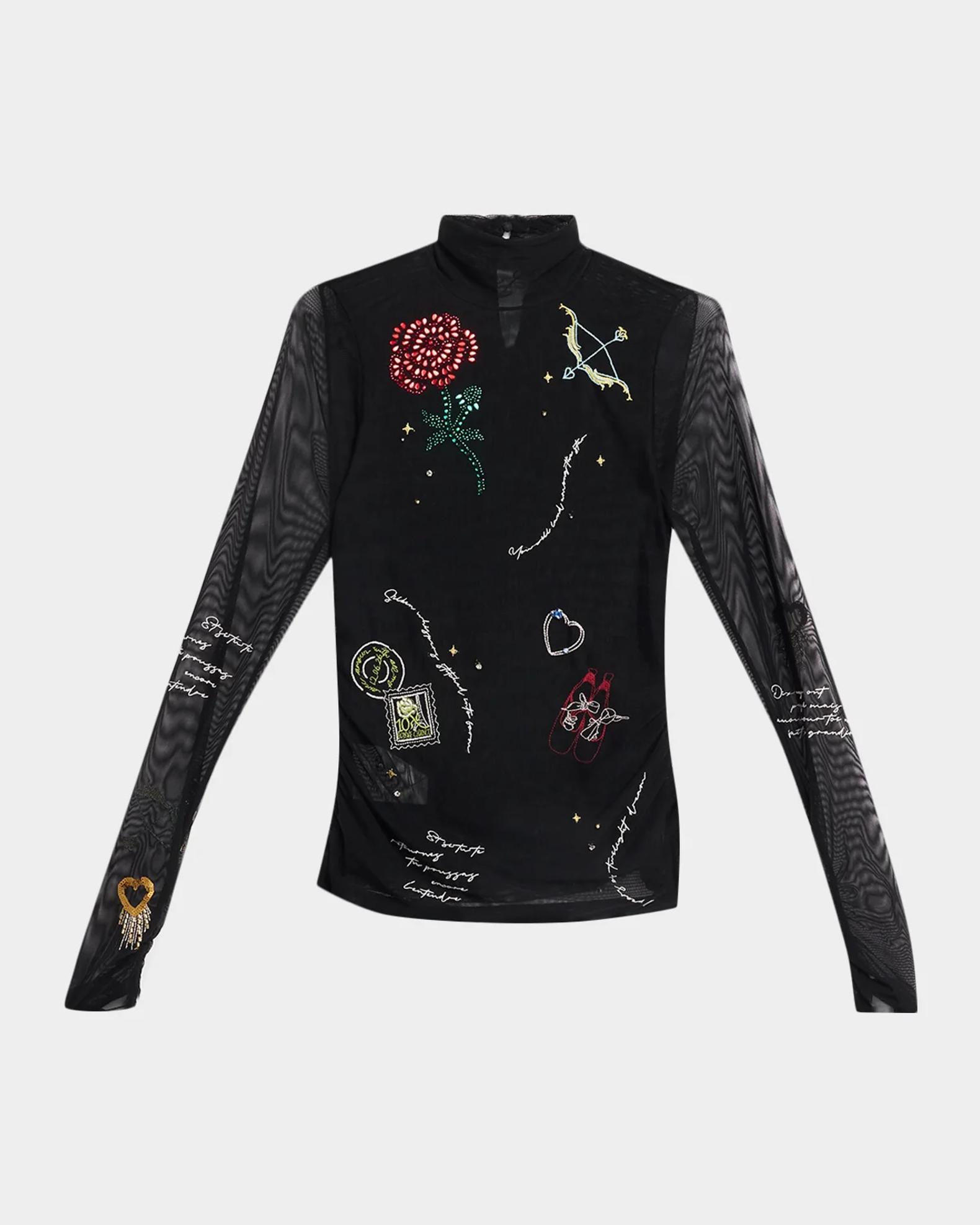 Cinq à Sept Starry Scribbles Mesh Turtleneck Top | Neiman Marcus