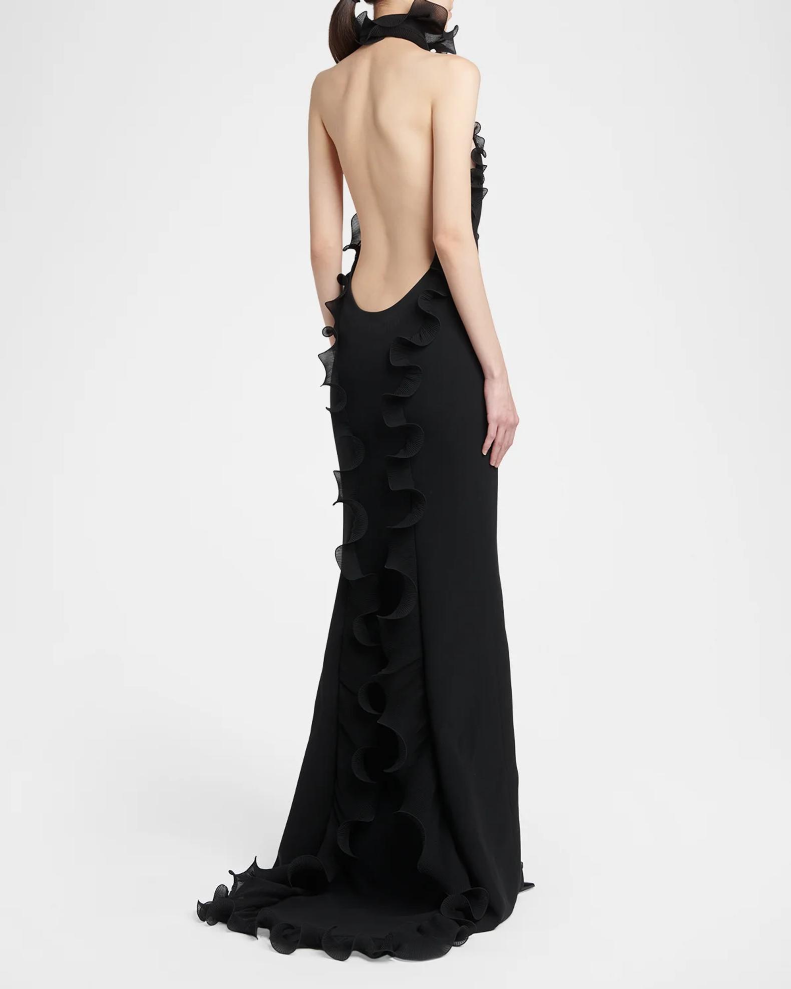 tom ford halter dress Silk Crepe Ruffled Evening Vintage Hawaiian
