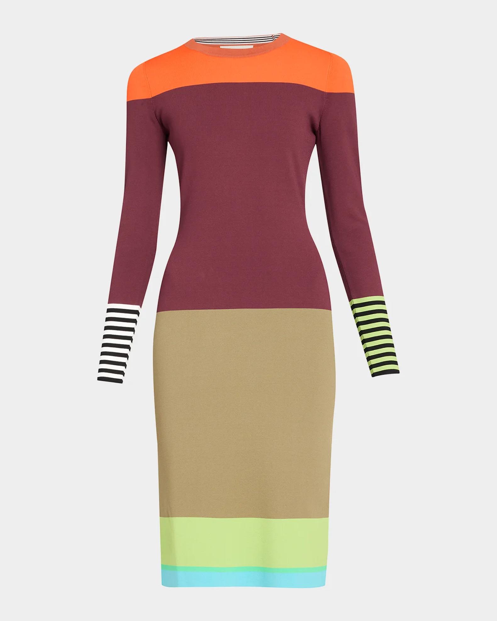 christopher john rogers hole punch multicolor knit maxi dress Colorblock Striped Long-Sleeve long sleeve satin wrap dress
