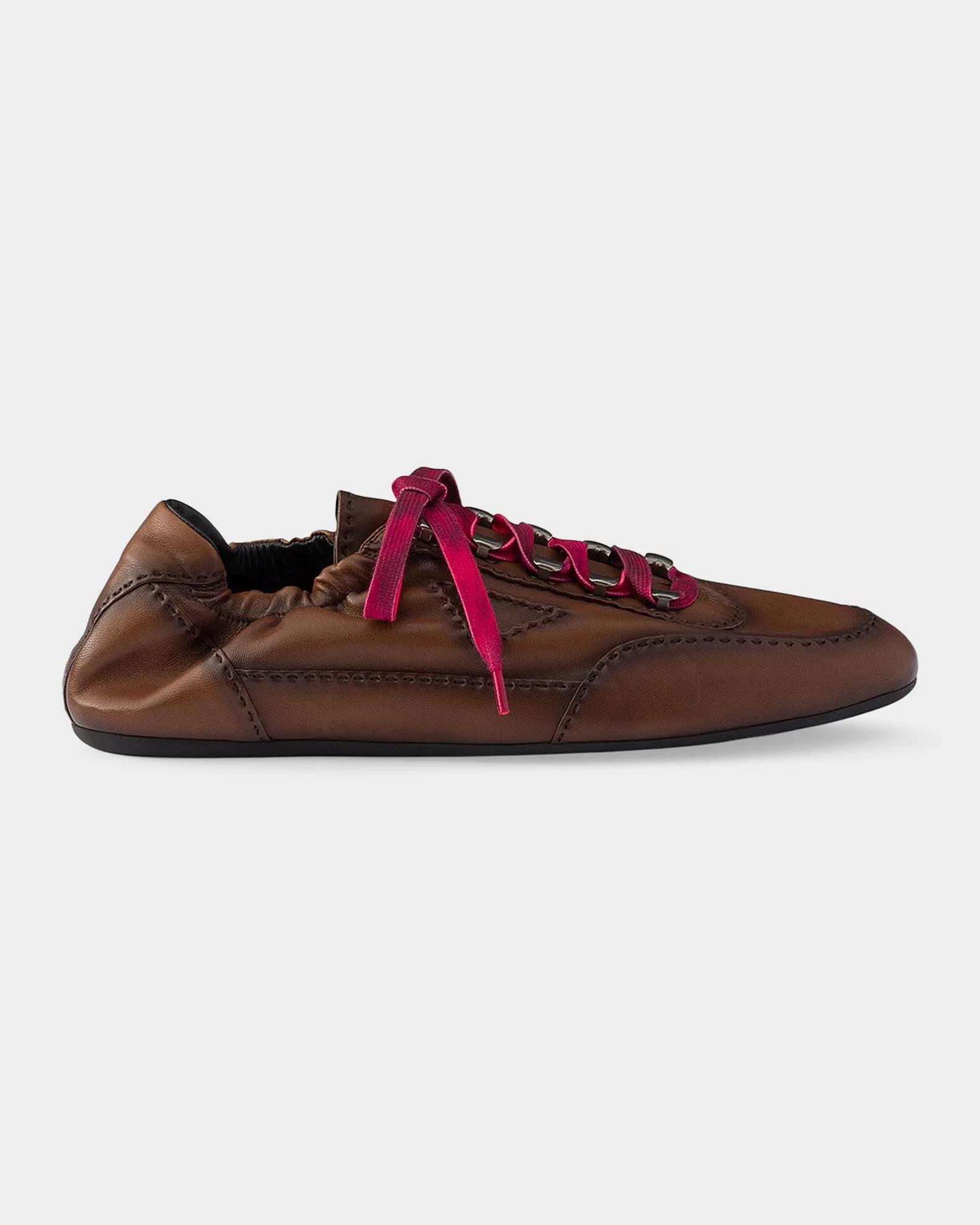 Prada Men's Collapse Antiqued Nappa Leather Sneakers with Hooks