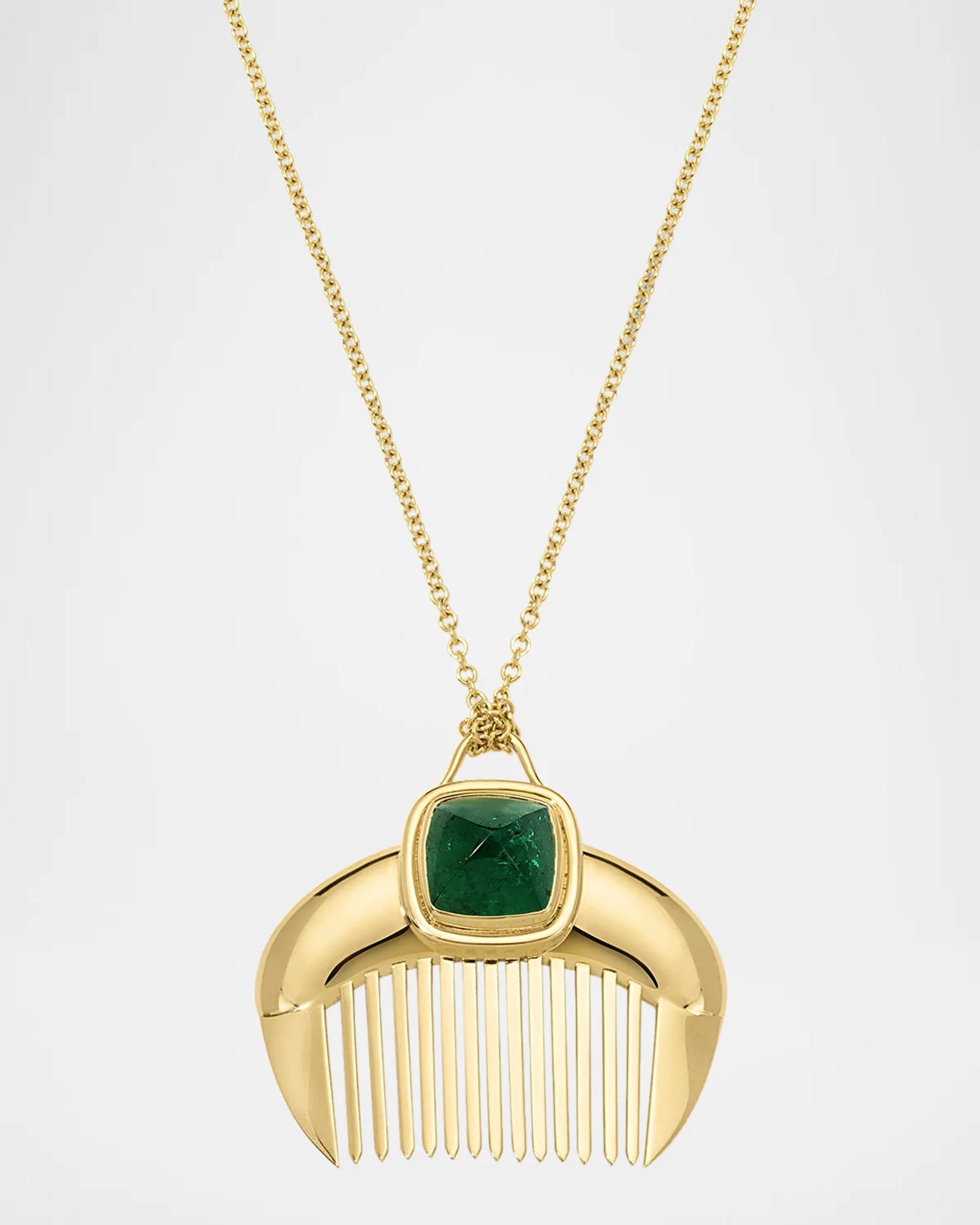 Jade Ruzzo Lady Comb 18K Yellow Gold and Green Tourmaline Necklace ...