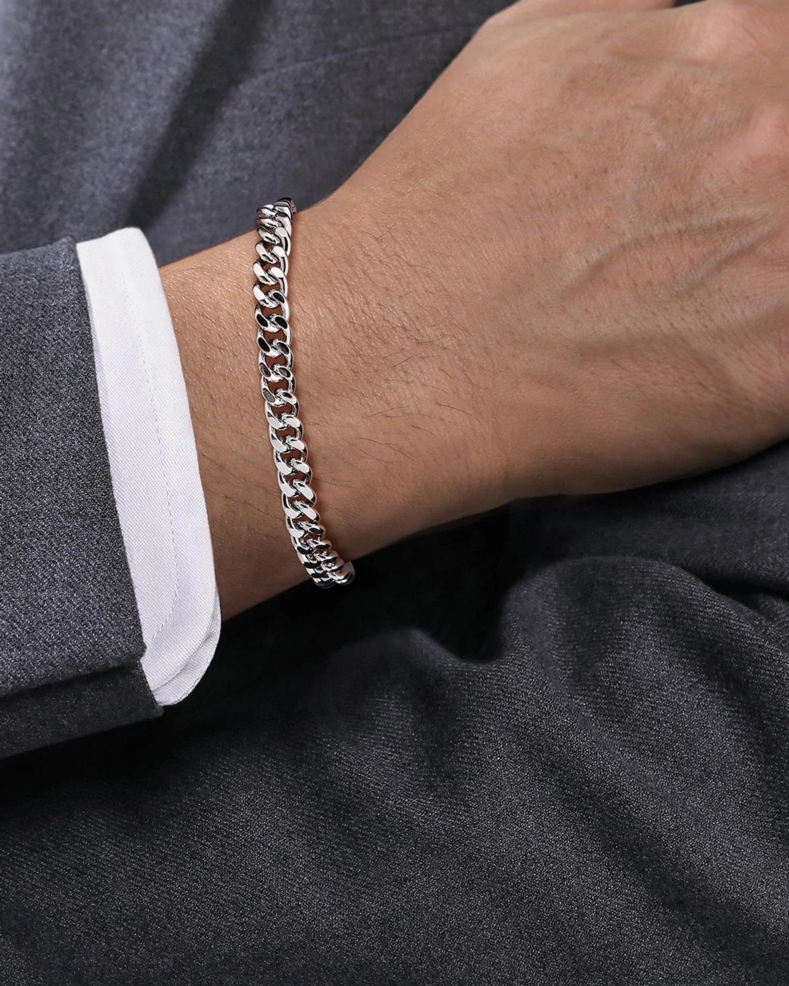 Gabriel & Co Men's Sterling Silver 7mm Solid Cuban Link Chain Bracelet ...