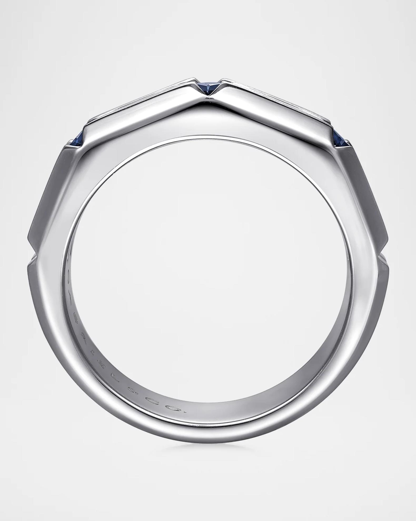 Gabriel & Co Men's Geo Sapphire Wide Band Ring in Sterling Silver, 7 ...